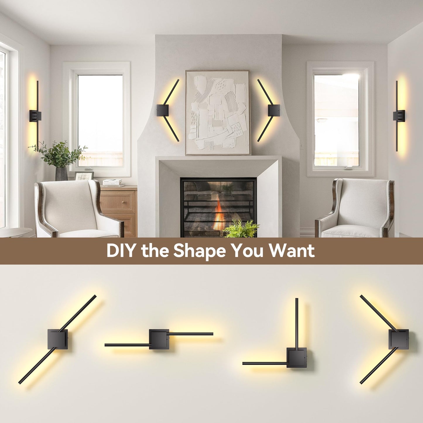 Battery Operated Wall Sconces Set of 2, 𝐔𝐩𝐠𝐫𝐚𝐝𝐞𝐝 8000mAh Rotatable Picture Lights with Remote Control, Dimmable 3000-6500K LED Rechargeable Wall Lights for Living Room Bedroom Mirror, 28.3In