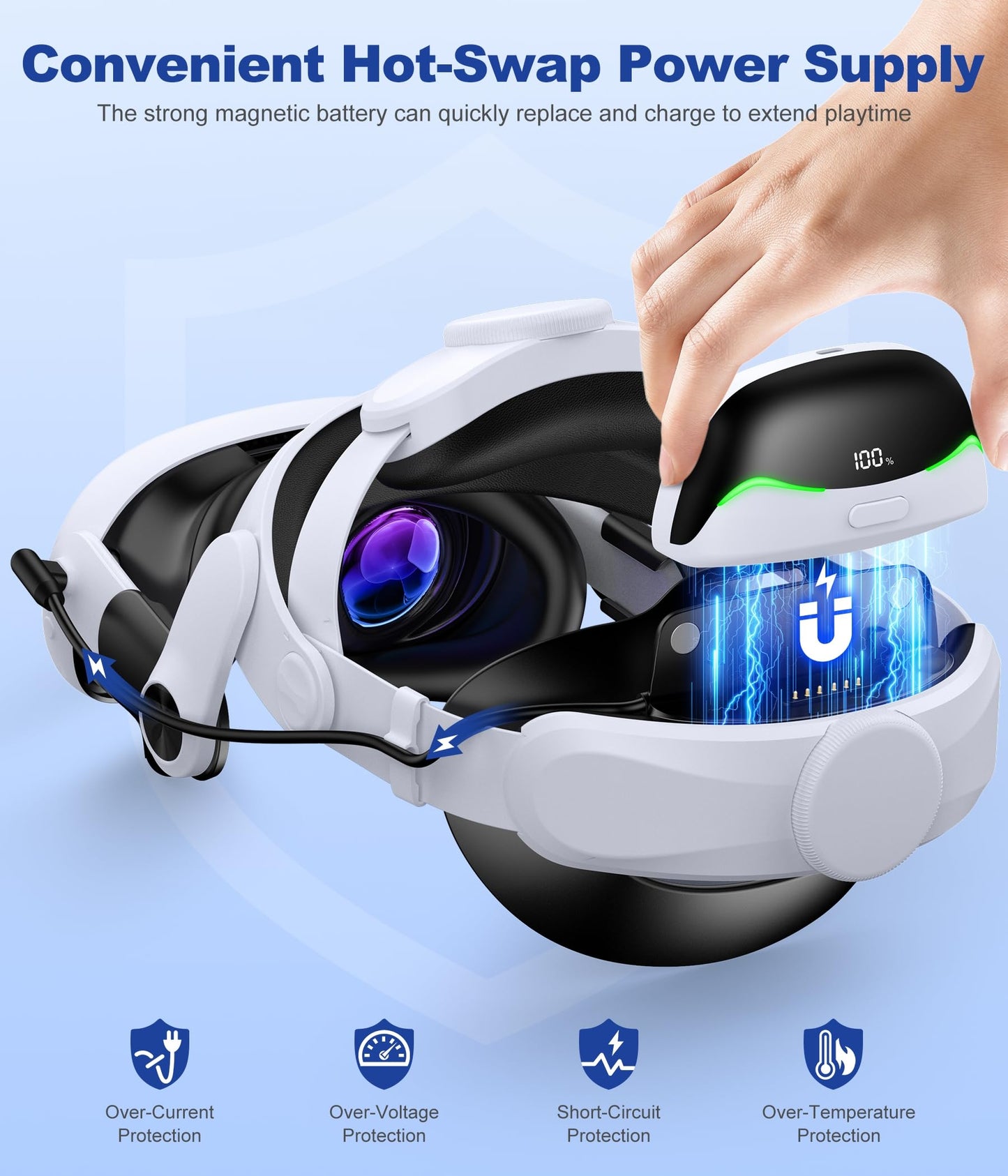 Lightweight Battery Head Strap for Quest 2/Quest 3/Quest 3S, Magnetic Battery Pack for Extra 2-3H Playtime, LED Digital Display, with Magnetic Charging Dock (One Battery)