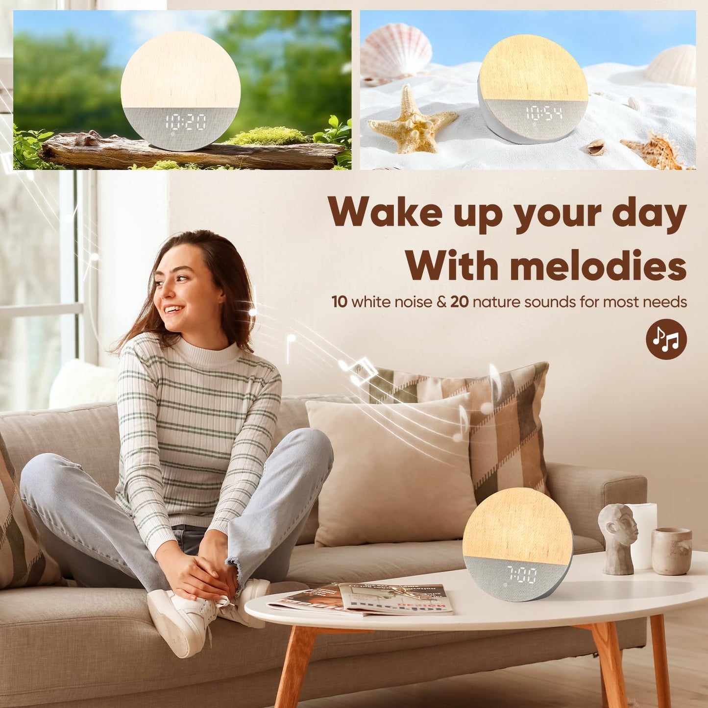 Stillstorm Hatch Alarm Clock, Fabric Dimmable Night Light for Heavy Sleepers, Sunrise Wake Up Light, White Noise Machine for Baby, Dual Alarm Function 30 Sleep Sounds, with 17 Light Effects