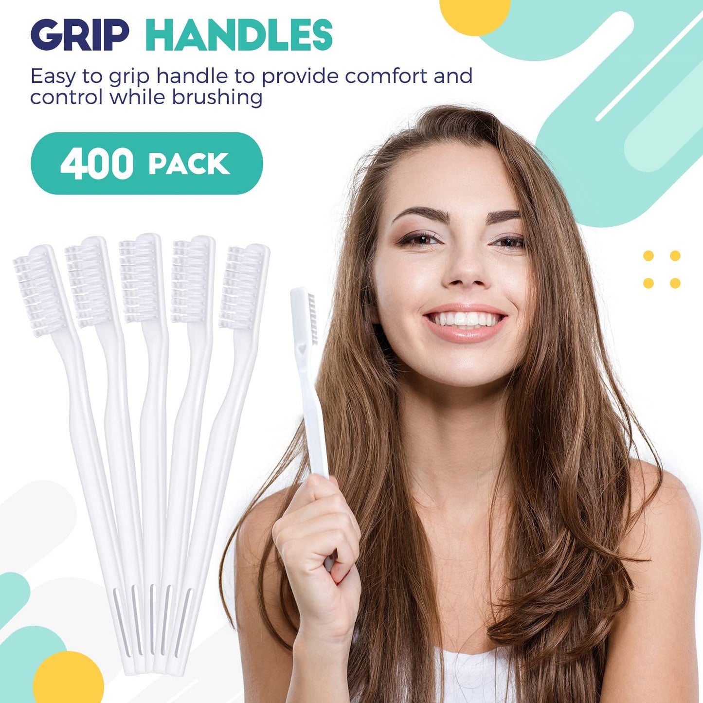400 Pack Individually Wrapped Disposable Toothbrush Hard Bristle Adult Toothbrush Manual Tooth Brush Travel Toothbrushes Single Use Toothbrush for Homeless Women Men Hotels Guest Rooms, White