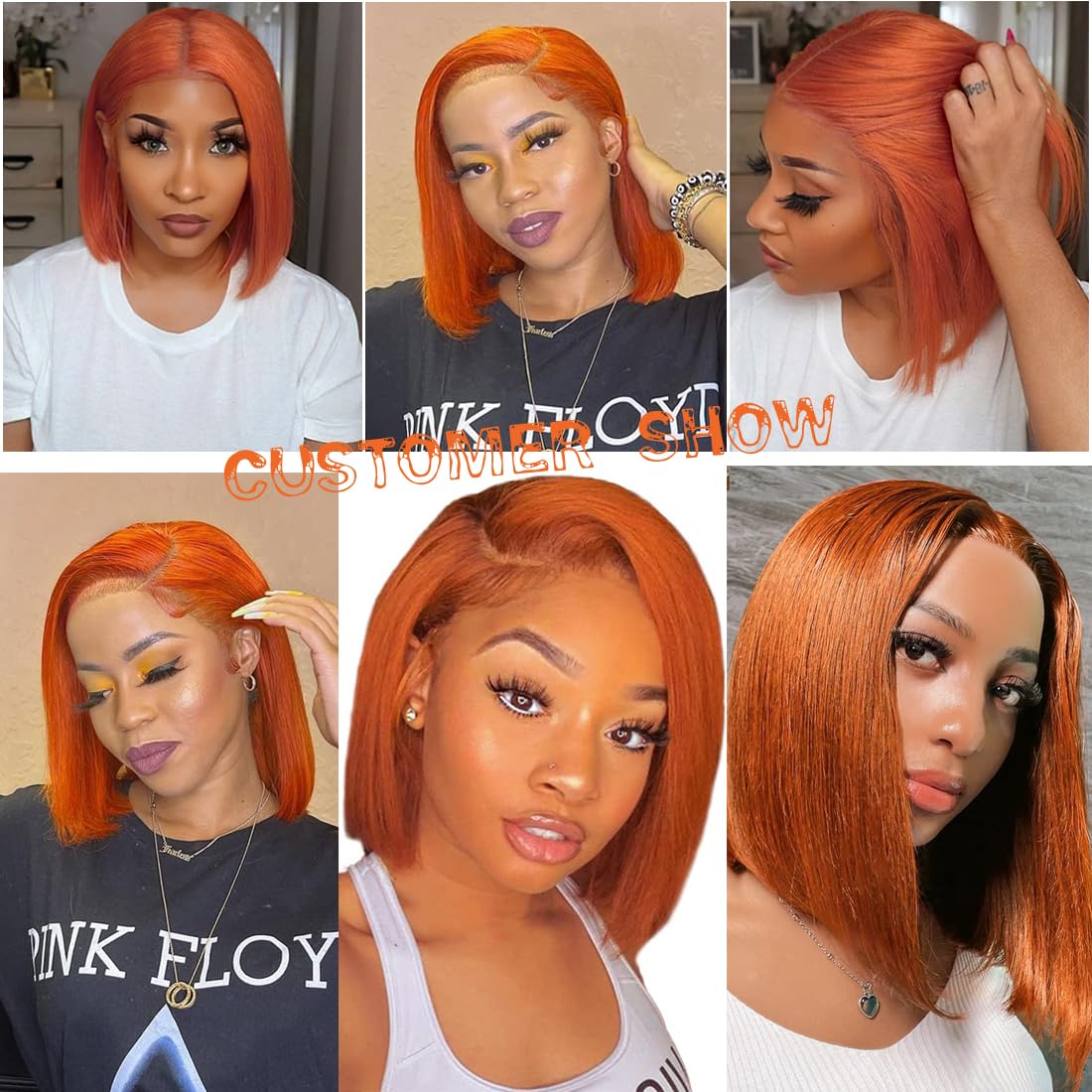 RQY Ginger Bob Wig Human Hair 8inch 13X4 Ginger Lace Front Bob Human Hair Wigs 180% Density Straight Ginger Orange Bob Lace Front Human Hair Wigs Pre Plucked Natural Hairline With Baby Hair