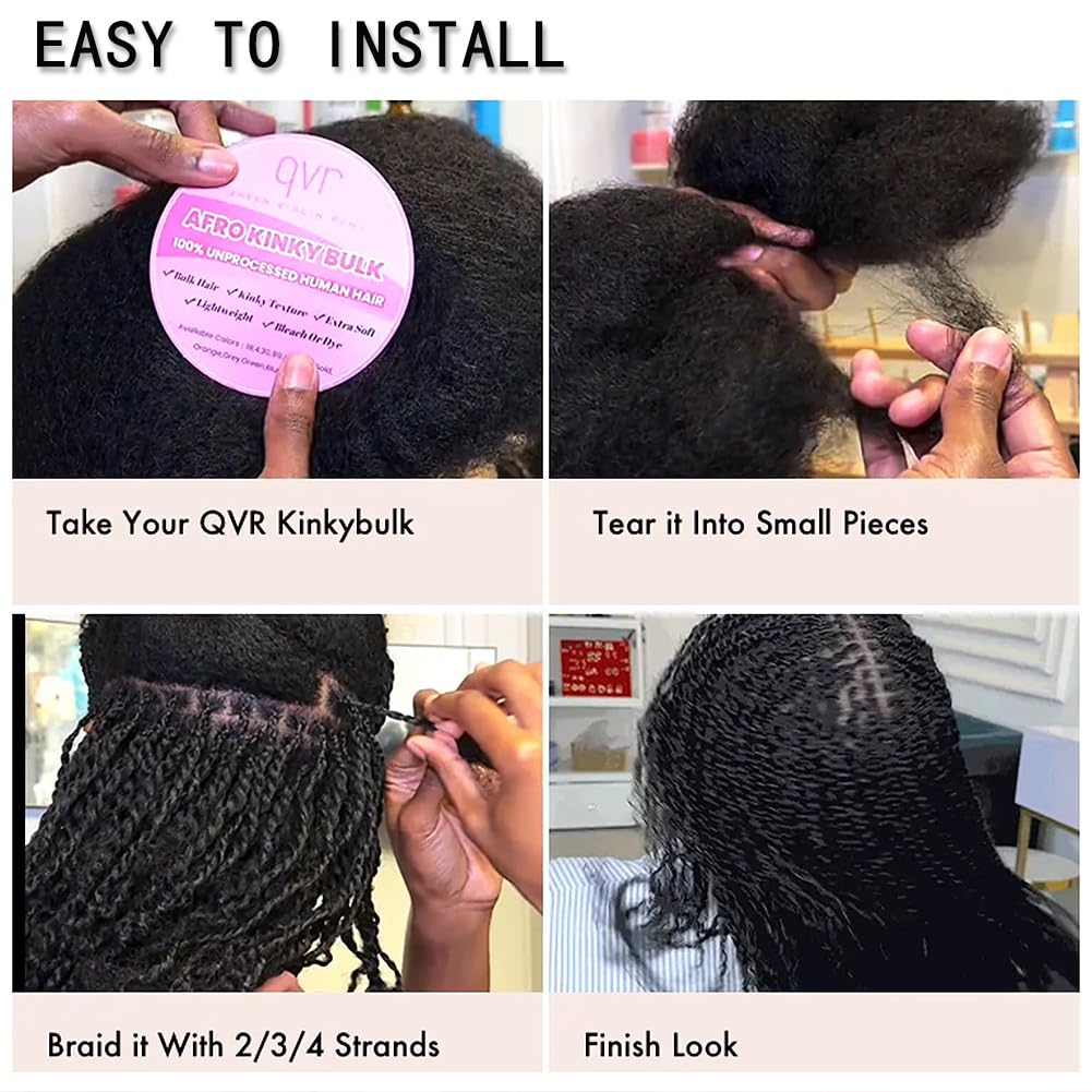 QVR Afro Kinkys Bulk Human Hair for Dreadlock Extensions Repair Locs 50 Gram/Pack,Honey Blonde 14inches Mini Spring Twist Braiding Afro Kinky Human Hair for LocKs