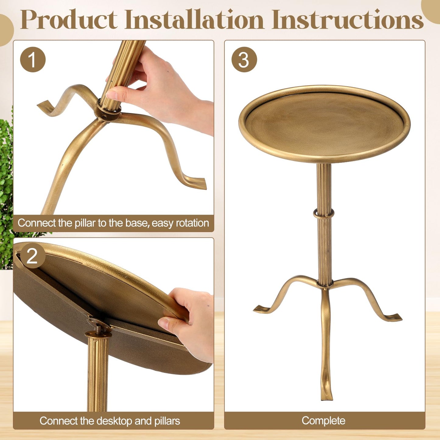 RattanView 1 Pcs Metal Martini Table Bronze Small Round Drink Table12.5 x 12.5 x 27.75 Inches Pedestal Iron Side Tables for Small Spaces Bedroom Living Room