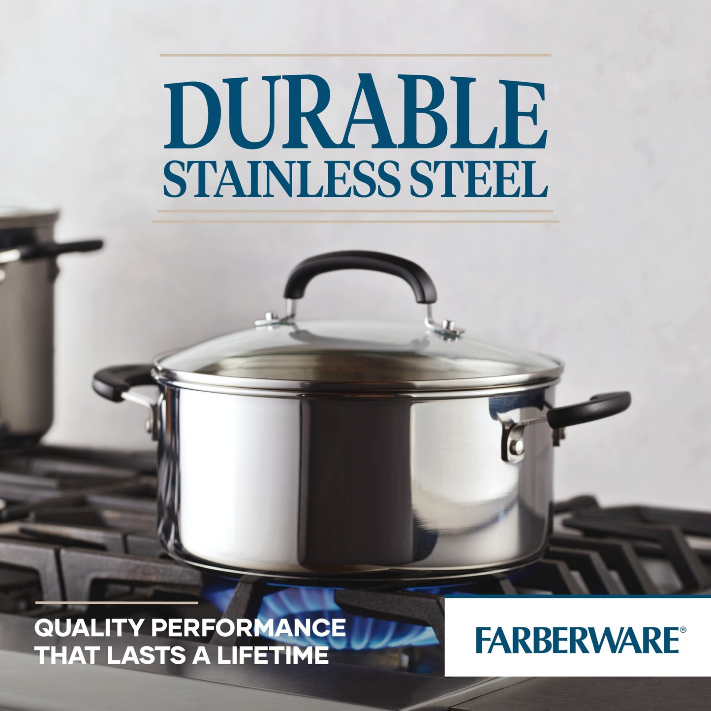 Farberware Brilliance Dutch Oven Pot with Lid, 5 Quart, Stainless Steel
