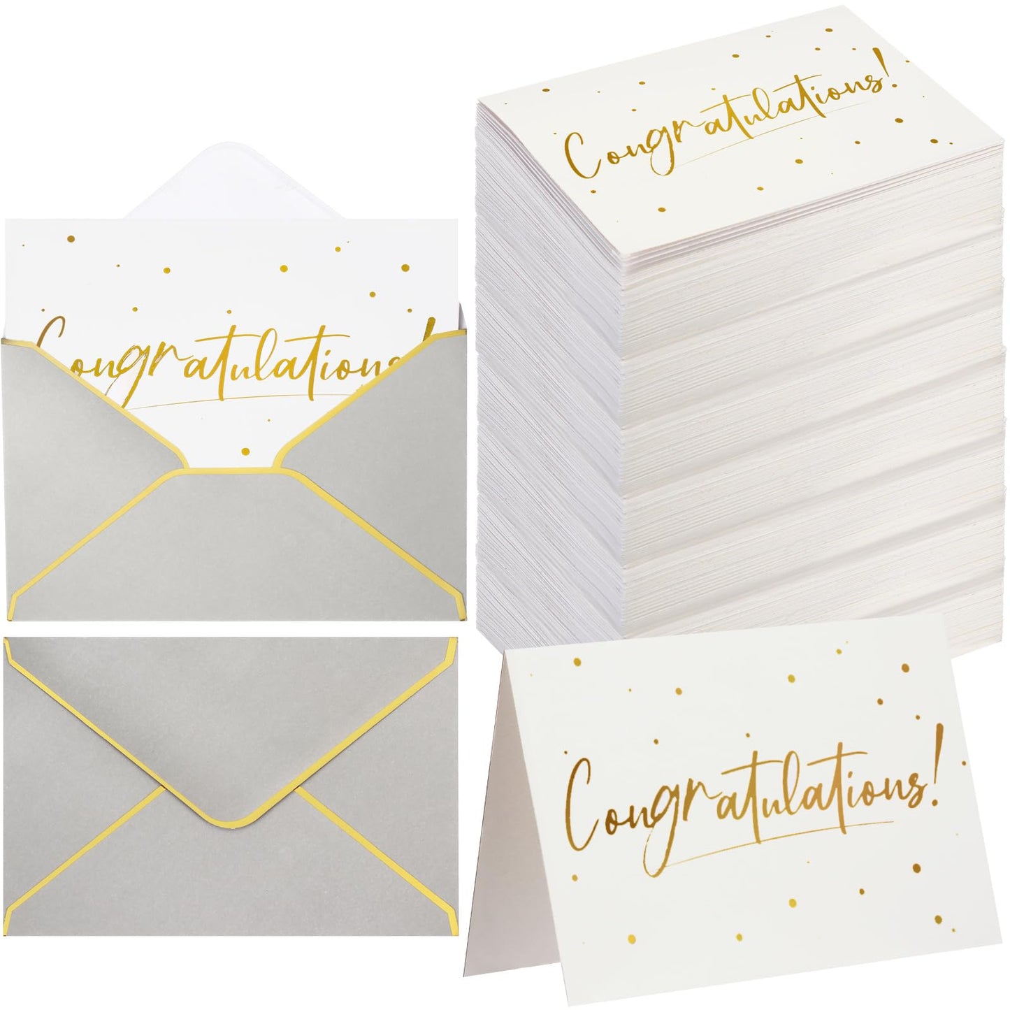 Dinifee 100 Pack Congratulations Cards with Envelopes All Occasion Congrats Greeting Card for Engagement,Business,Baby Shower,Wedding Graduation Party, 4 x 6 In(Gray)