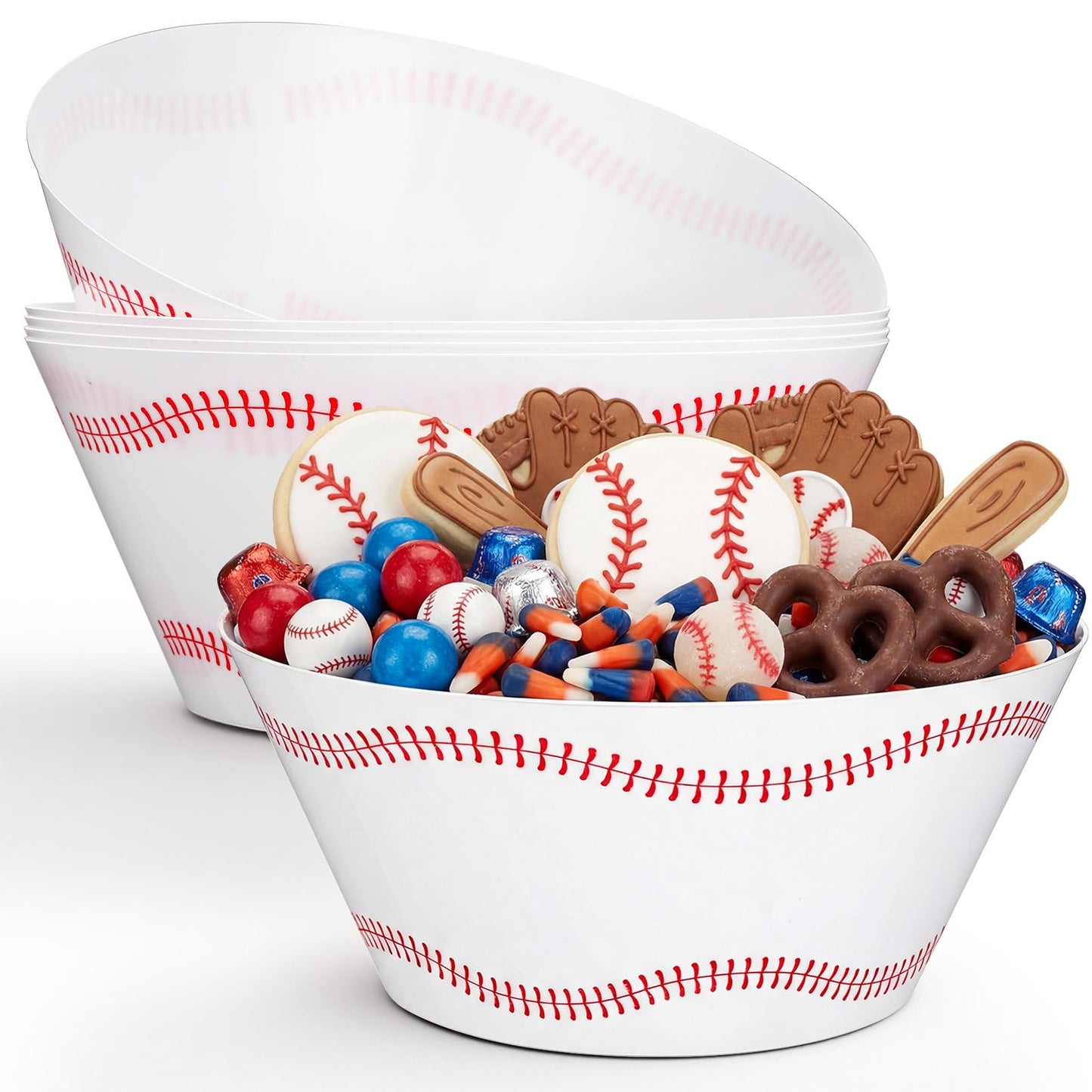 Ferrochef 6 Pcs 10 Inch Large Baseball Serving Bowls 100 oz Reusable Plastic Snack Salad Dessert Bowls Baseball Party Supplies for Team Game Sport Birthday Party Decor