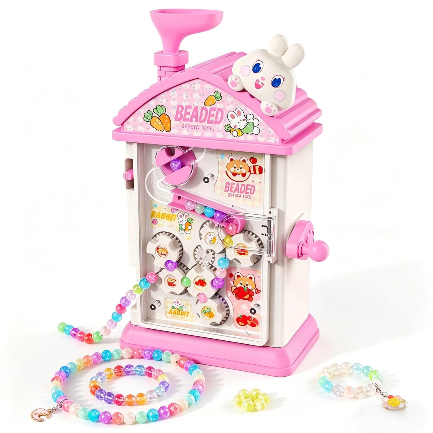 MAGTHIC 2-in-1 Beads Bracelet Maker Machine & Hand-Crank Bunny Toys, Charm Jewelry Bracelet Making Kit 420+ Quick Easy 5min with Storage, DIY Friendship Bracelets for Girls 6-12 Birthday Xmas Gifts