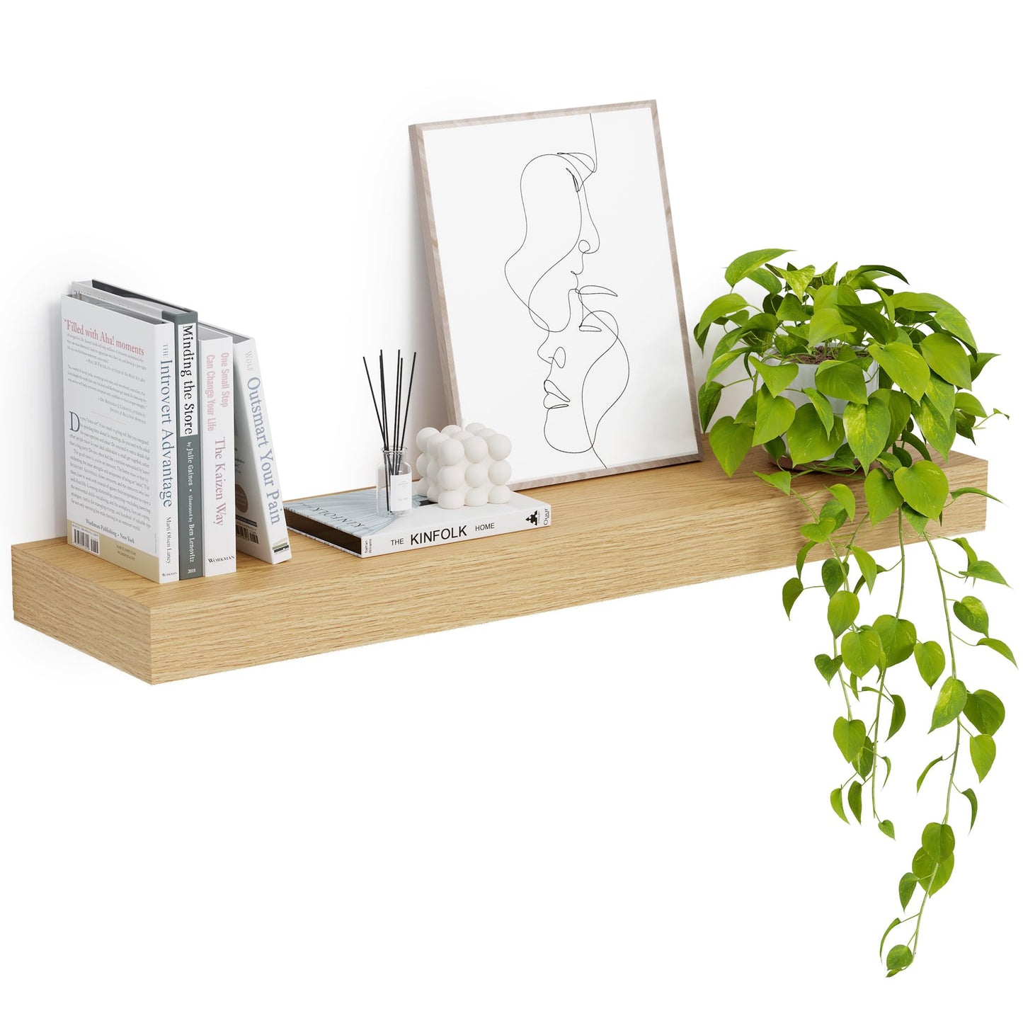 Heimlove 12" Deep Floating Shelves, 36 x 12 Inch Wall Mounted Long Floating Shelf with Invisible Brackets, for Home Decor, Bedroom, Kitchen, Living Room, Bathroom - 1 Pack, Oak