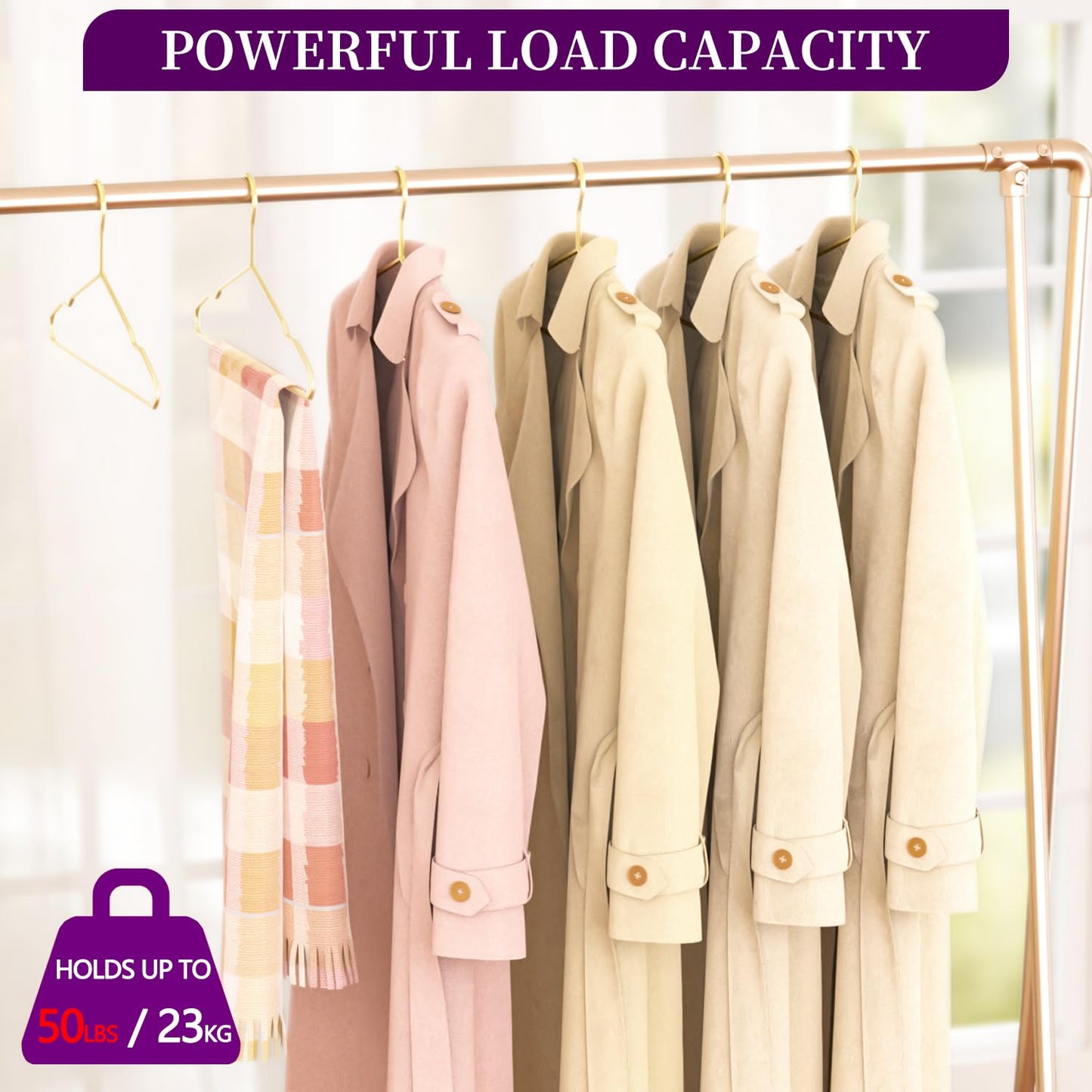 40Pack Gold Hangers + 5 Clothes Pins, Premium Glossy Gold Strong Metal Hangers, Upgraded Thickened Reinforced 50lbs Weight Capacity, Suitable for Heavy Coats, Jackets, Shirts, Dresses