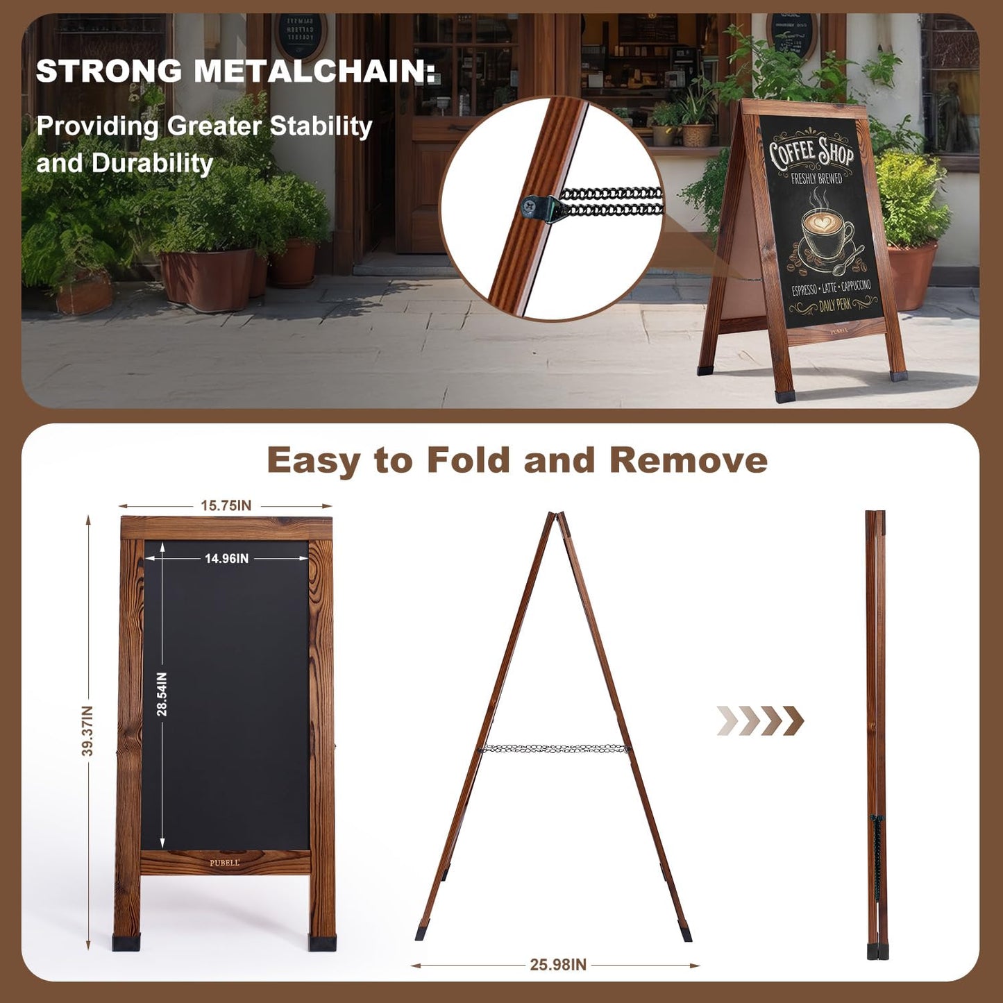 Large Sandwich A-Frame Chalkboard Sign - 40 x 20 Inches Magnetic Wooden Chalk Board for Sidewalk, Stand up Double-Sided Outdoor Easel Display for Restaurant Cafe Shop Wedding Party or Business
