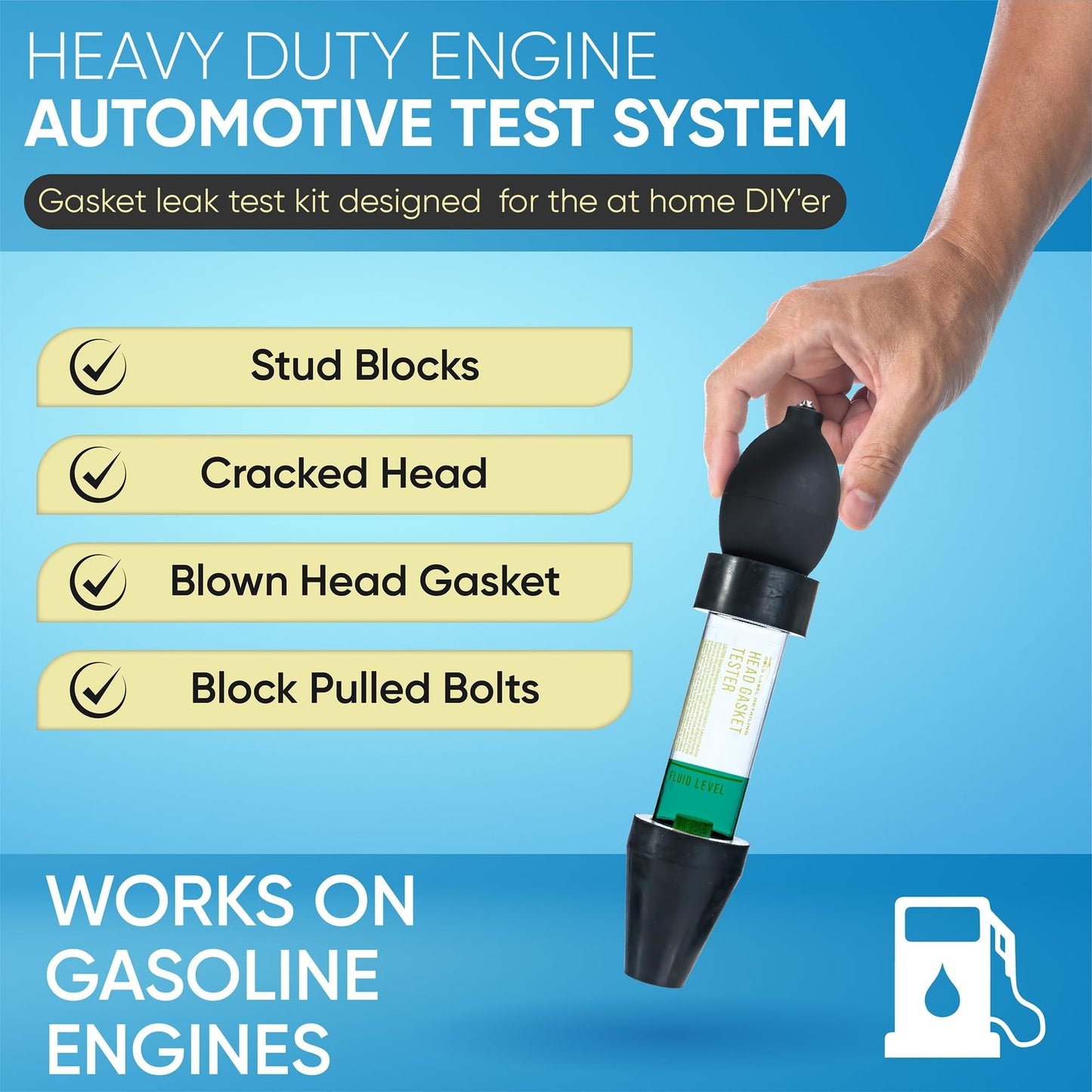 Gold Label Detailing Combustion Leak Detector Kit - 100+ Tests Automotive Engine Block and Head Gasket Tester, Ideal for Detecting Blown Gaskets (Tester with 16.9oz Fluid)