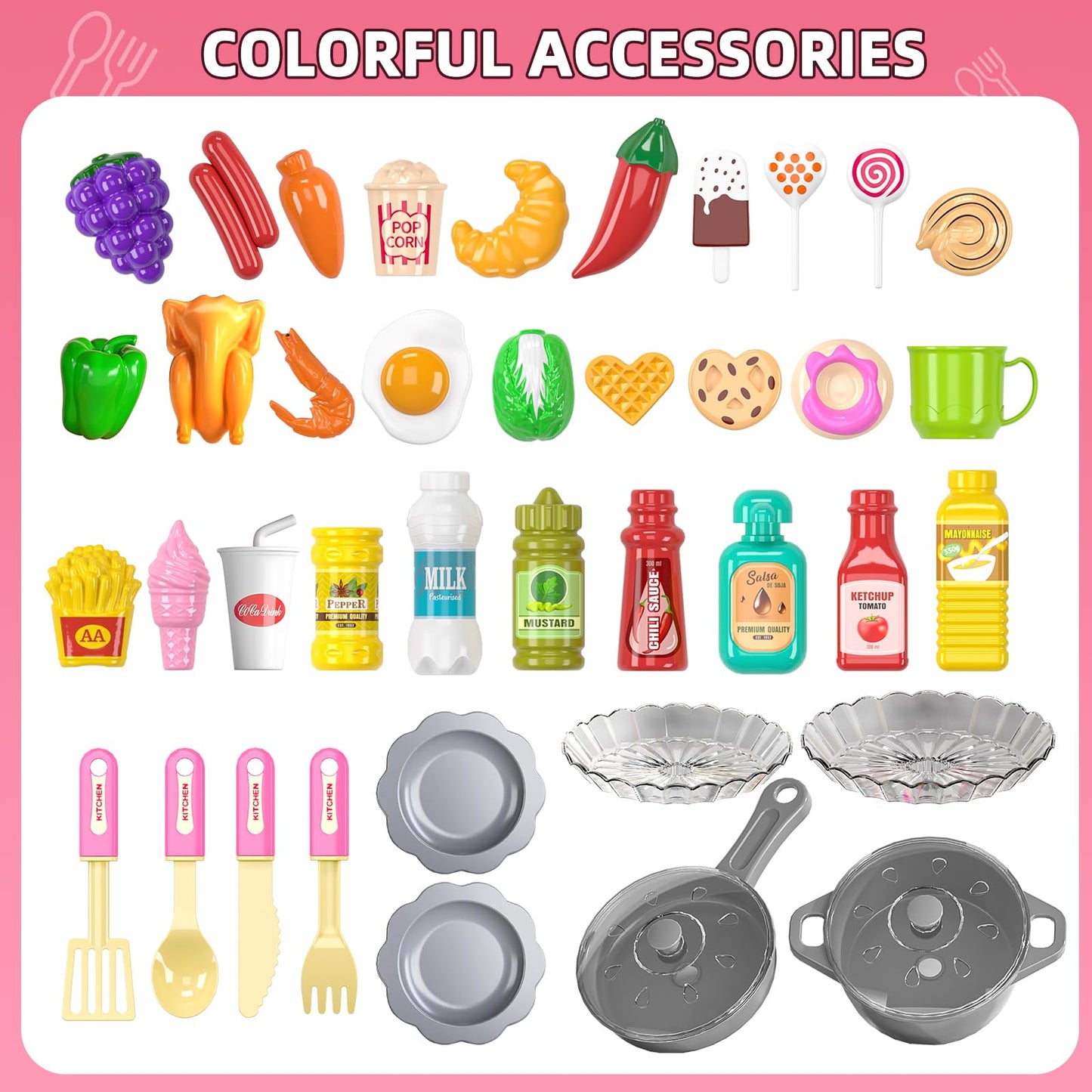 MSKOLER 36 in Kids Kitchen Playset for Ages 2-6 4-8, Play Kitchen with Light, Sound and Spraying, Sink Toy Accessories, Cooking Stoves, Pretend Food Toys for Toddlers 1-3 3-5 Boys Girls 6-12 (Pink)