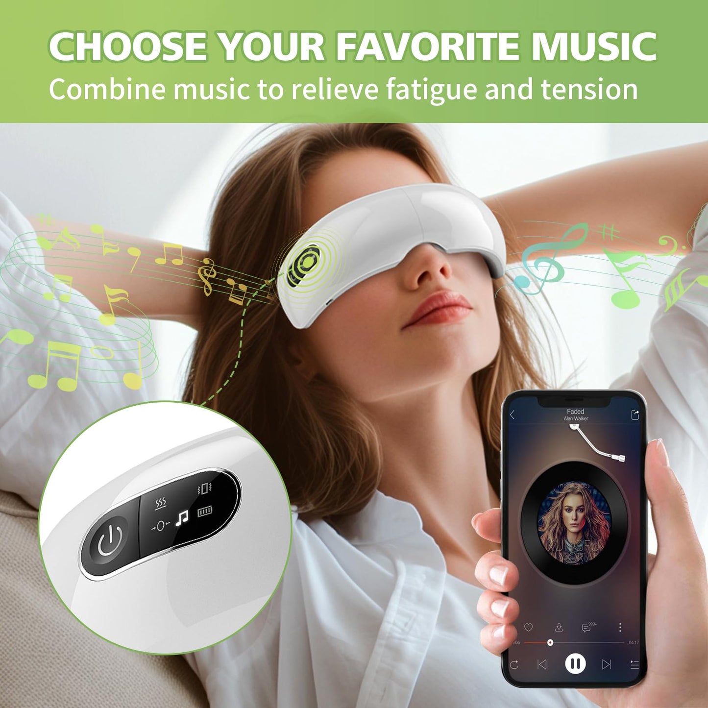 NOWWISH Eye Massager with Heat & Bluetooth Music, Birthday Gifts for Women Men Wife Husband, Smart Heated Eye Mask for Relax Eye, Reduce Eye Strain, Headache and Migraine Relief (Pearl White)