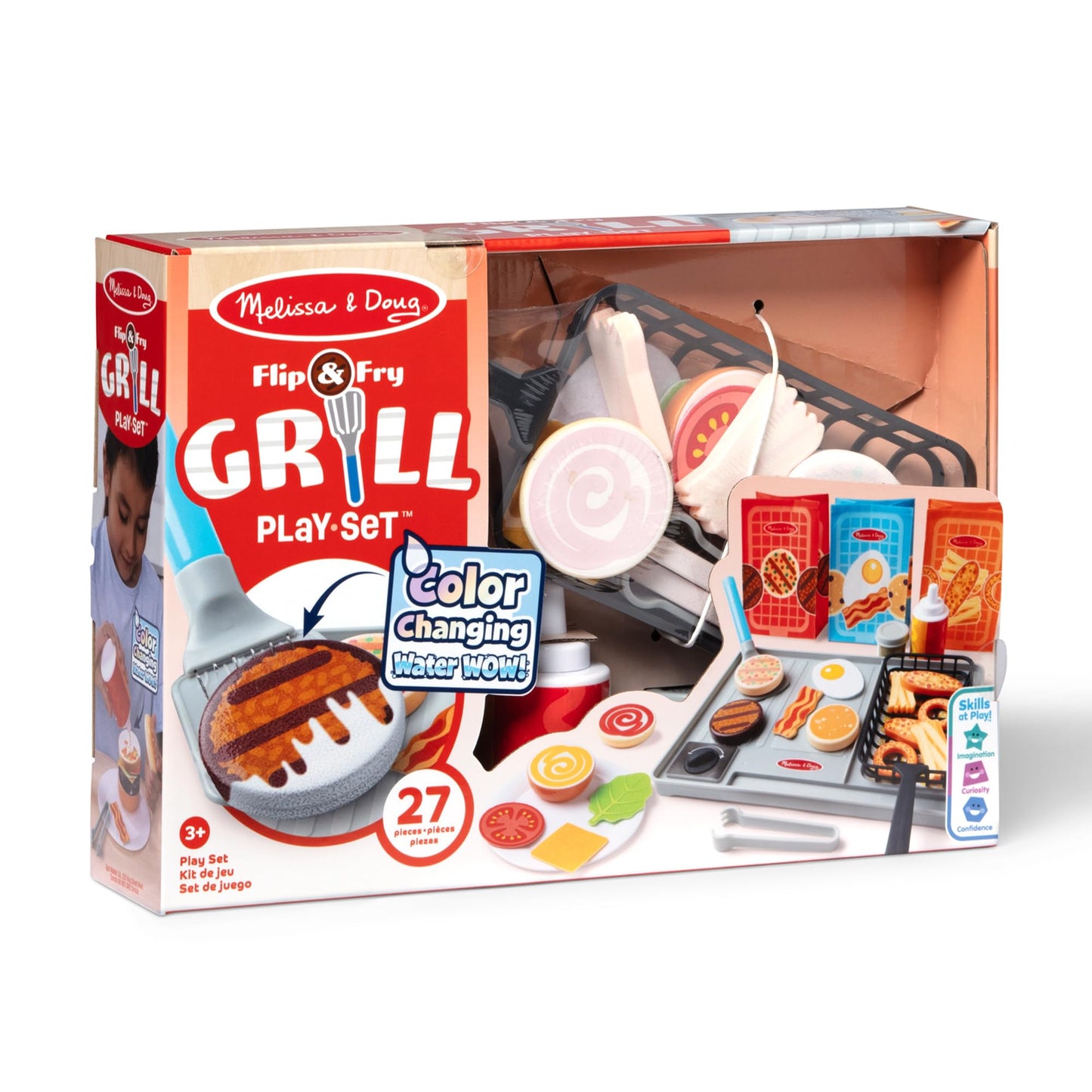 Melissa & Doug Flip & Fry Grill Play Set with Water Wow!® Color Reveal Play Food Preschool Toy Ages 3+
