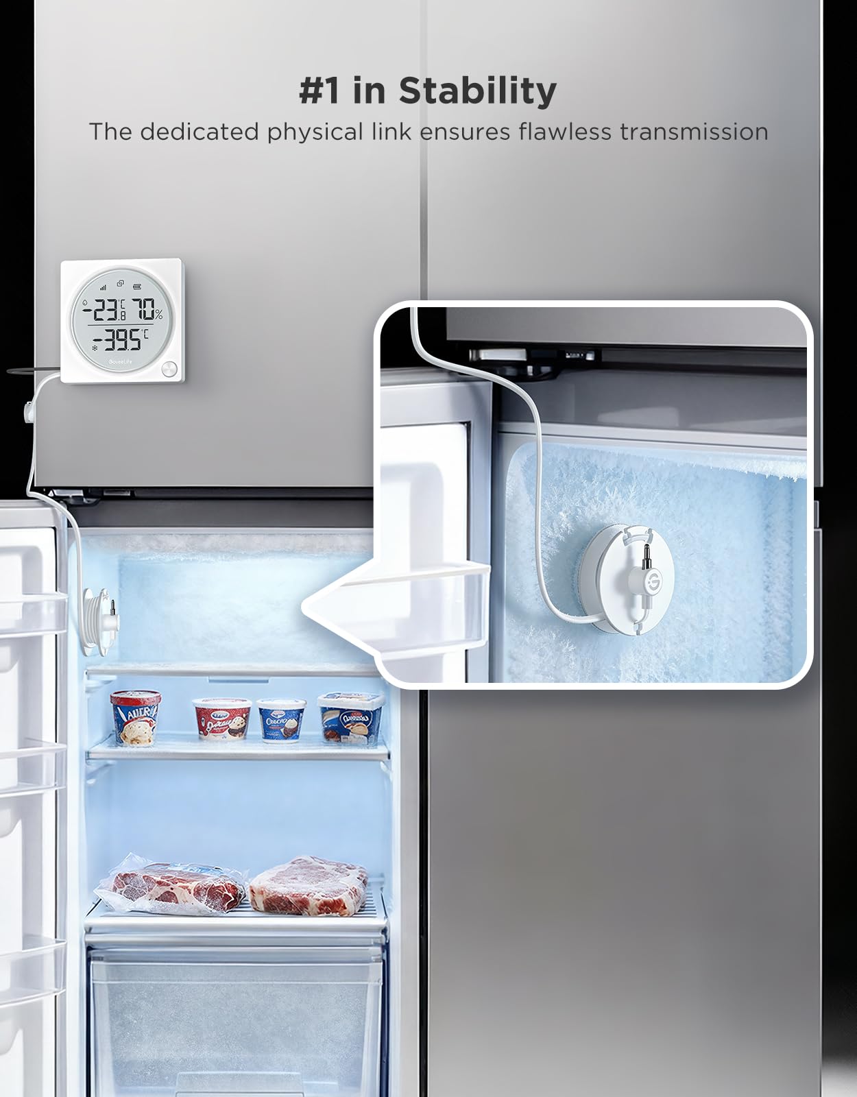 GoveeLife 2.0 WiFi Refrigerator Thermometer with Dual Probes, 1840ft Ultra-Long Range, Temperature & Humidity, Large LCD Display, Freezer Alarm, App Notification for Fridge, Kitchen, Farming