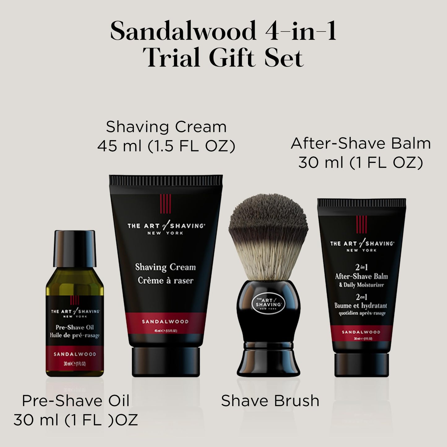 The Art of Shaving Sandalwood 4-in-1 Trial Kit – Pre-Shave Oil, Shaving Cream, Shaving Brush & After-Shave Balm – Protects Against Irritation and Razor Burn – Hydrates and Nourishes Dry Skin