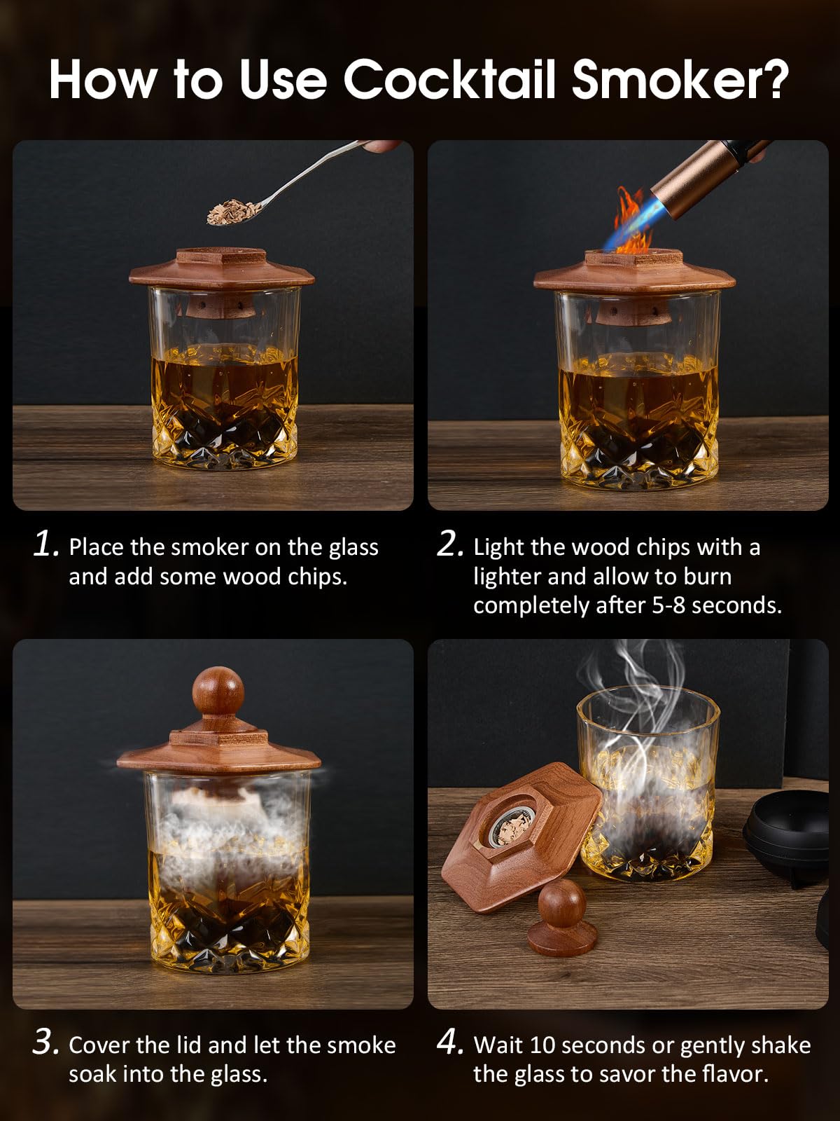 27Pcs Whiskey Smoker Kit- 16 Wood Chips,Ice Ball Molds, Cocktail Smoker Infuser Kit, Old Fashioned Drink Smoker Kit, Birthday Bourbon Whiskey Gifts for Husband,Men,Dad(No Butane)