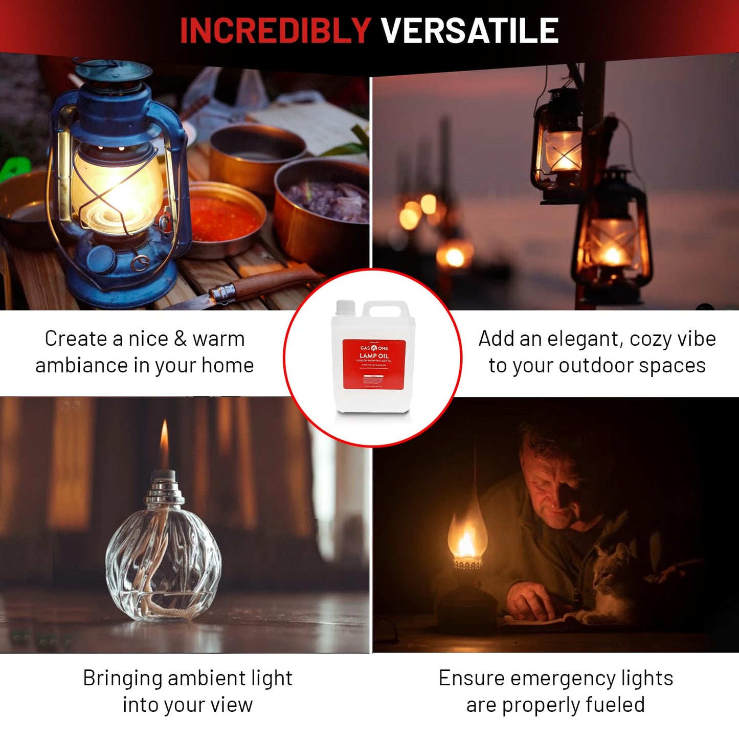 Gas One 2 Pack Liquid Paraffin Lamp Oil – 1 Gallon Clear Oil Lamp – Multifunctional Lamp Oil Smokeless Odorless Indoor Ideal for Lamps, Lanterns, Tiki Torch – Superior Seal and Safe Packaging