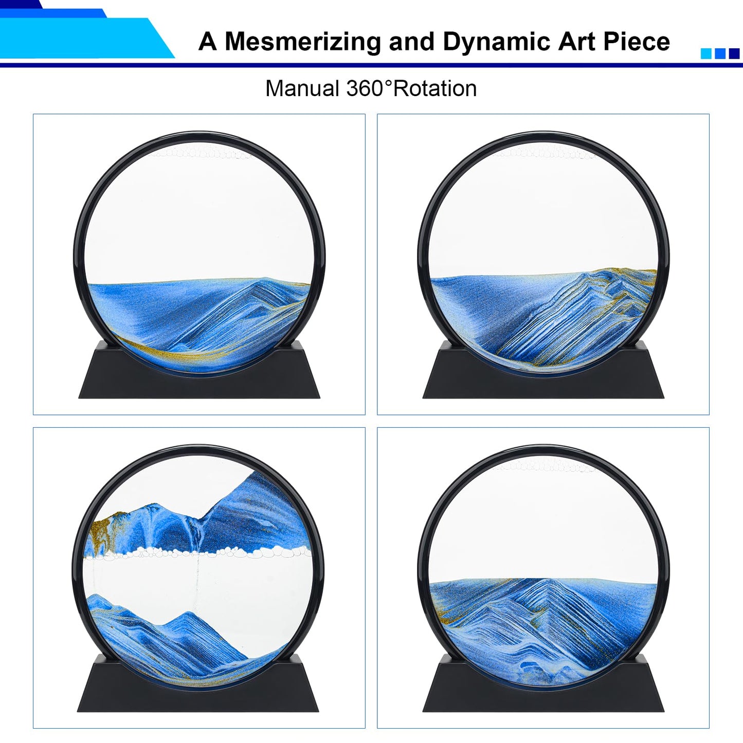 Coitak Moving Sand Art Picture, Round Glass Dynamic Sand Picture, Desktop Sand Art for Home Decor and Office