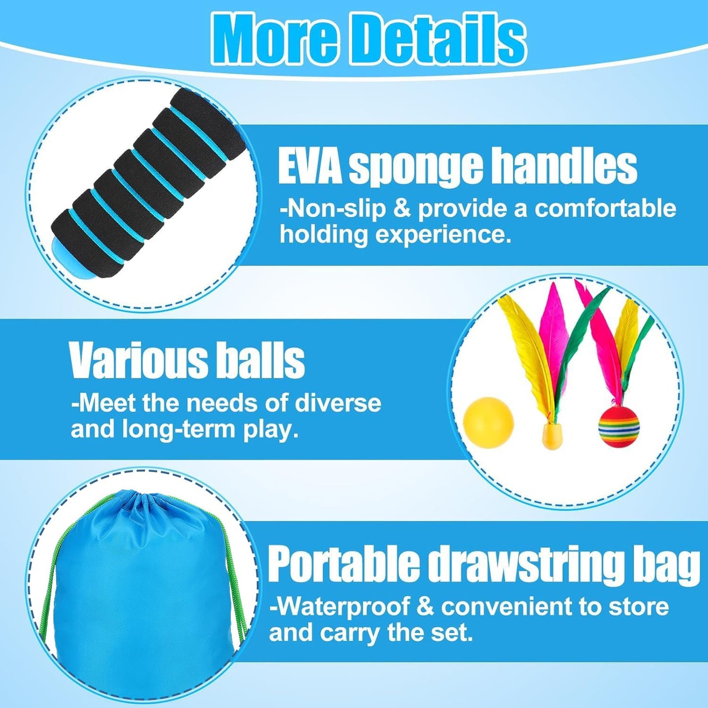 Beeplove 2 Paddle Ball Sets - Funny Paddleball Rackets Game, Outdoor Sports Toys for Kids Adults Family Games Yard Lawn Party Supplies(4 Paddles, 4 Balls, 2 Drawstring Bags)
