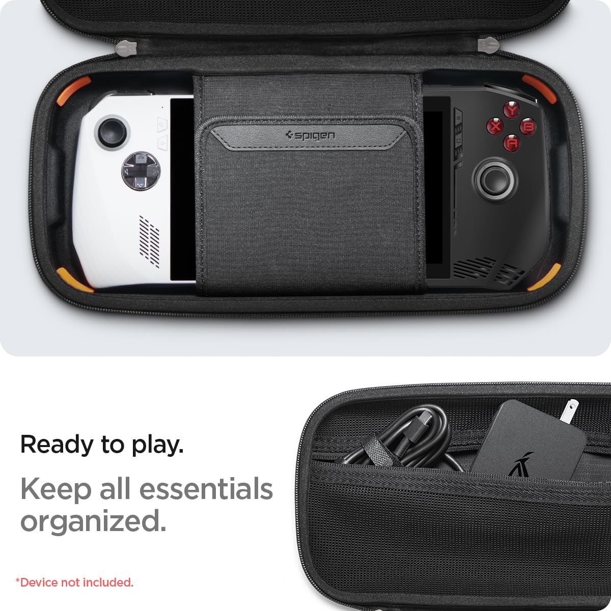 Spigen Rugged Armor Pro Designed for ASUS ROG Ally 2023 RC71L Case/ROG Ally X 2024 RC72LA Case/MSI Claw A1M Hard Shell Carrying Case with Pockets for Accessories and Original Charger Storage Bag