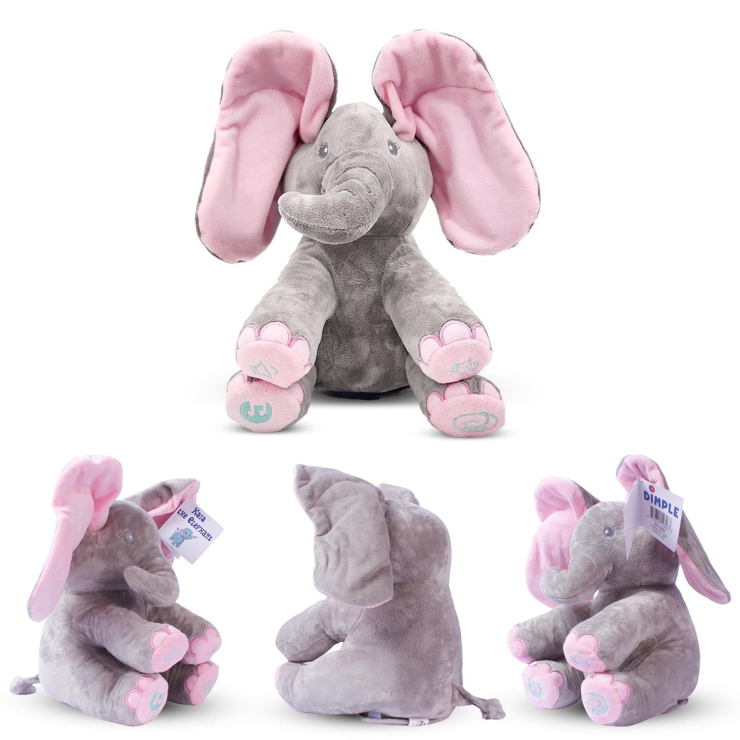 Dimple Kaia Peek A Boo Elephant Toy, Interactive Singing Stuffed Elephant Plush with Moving Ears, Musical Stuffed Animal for Babies and Toddlers, Adorable Elephant Baby Toy
