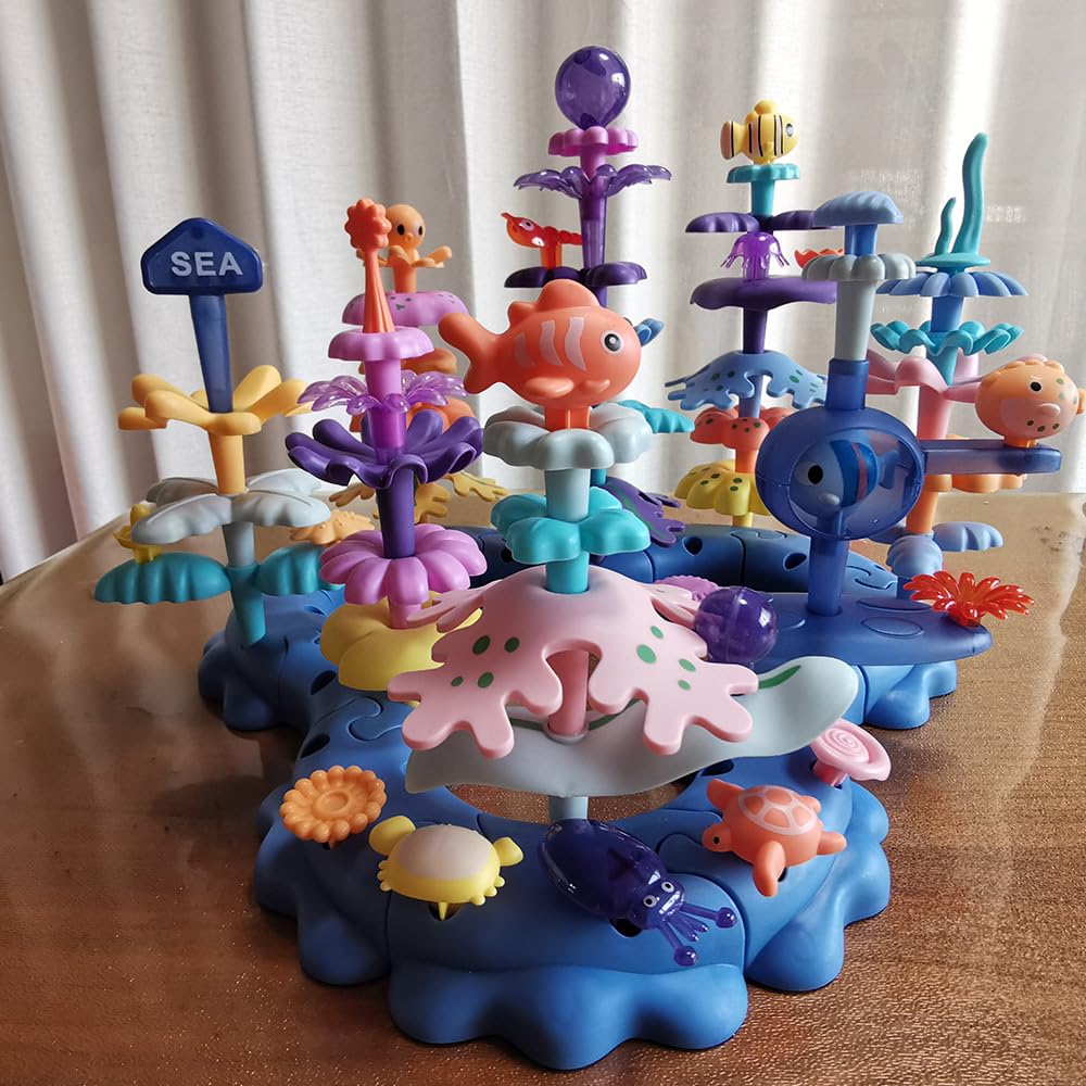 PSDVAYI Ocean Underwater World Coral Toy, Ocean Blocks, Coral Garden Building, Kids Birthday Gift, STEM Toy for Toddler Activities Ages 3 4 5 6(76PCS)