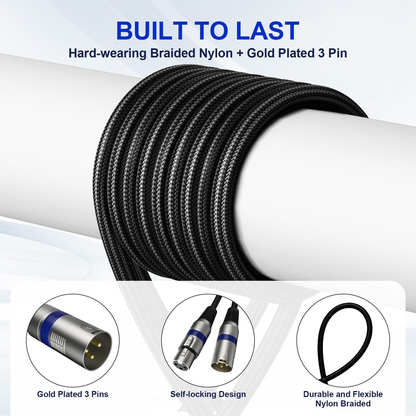 Heams Professional 6 Pack 25FT XLR Cables, Noise Free and Long-Lasting Braided XLR Microphone Cable, All Copper Conductors Balanced Male to Female Mic Cable for Studio Monitor, Mixer, DMX, Colorful
