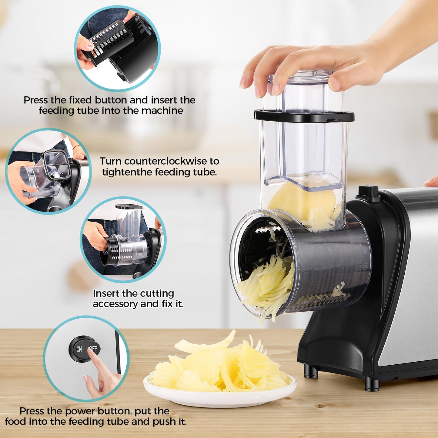 250W Electric Cheese Grater, Salad Maker for Home Kitchen Use, Cheese Grater Electric for Cheeses, Fruits, and Vegetables