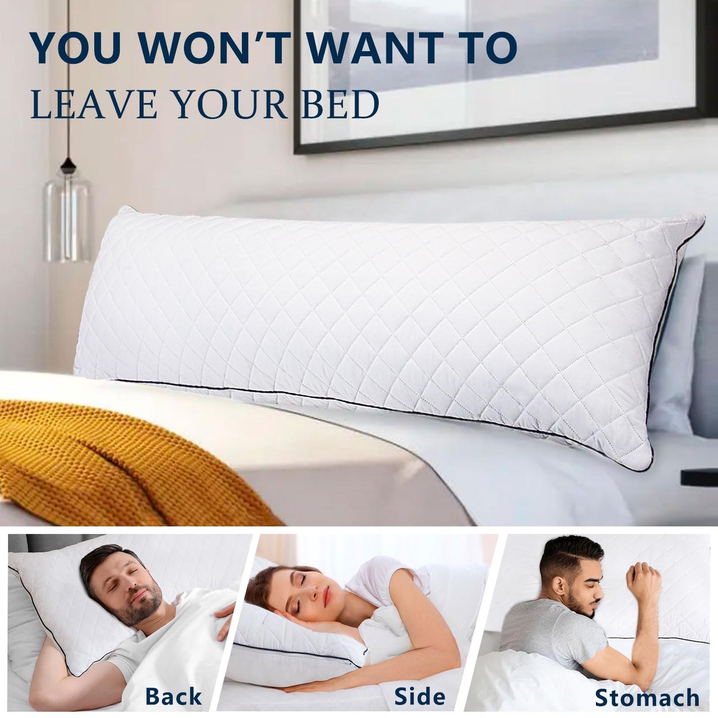 1 MIDDLE ONE Body Pillow, Memory Foam Body Pillows for Adults Sleeping, Long Pillow for Bed, Big Large Firm Full Body Pillow for Side Sleeper, 20x60 Inch (White)