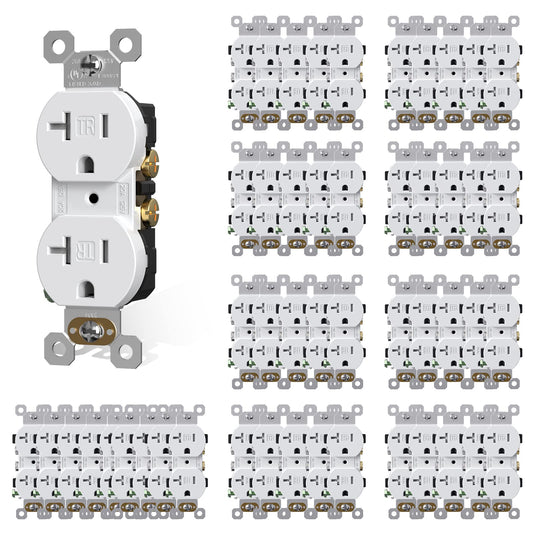 AIDA 20 amp Outlet Duplex Electrical Receptacle Outlets,Tamper Resistant,Heavy-Duty Receptacle Wall Outlet,Residential,TR,3-Wire, Self-Grounding Clip, NEMA 5-20R,UL Listed 50 Pack, White