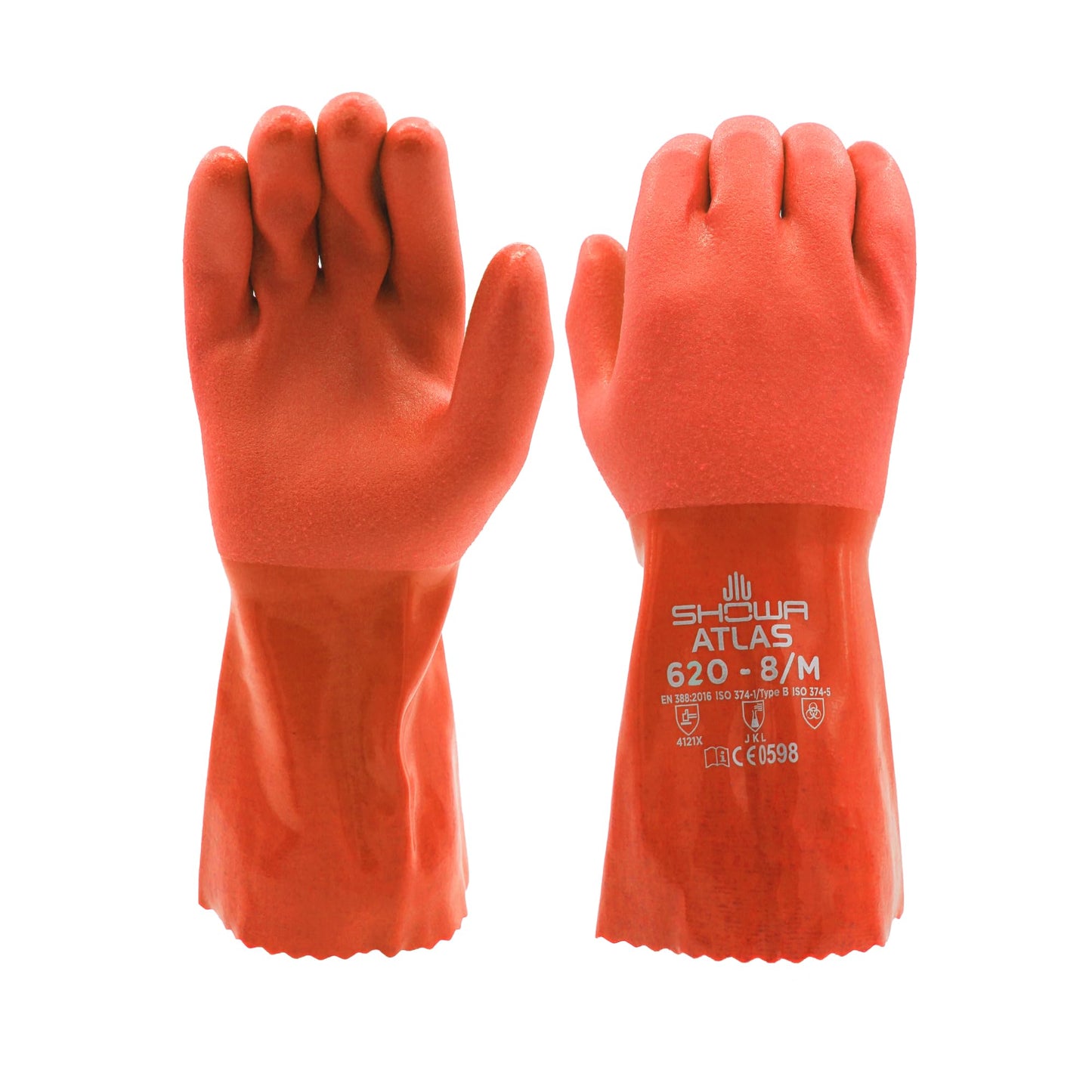 SHOWA Atlas 620 Double-Dipped PVC Chemical Resistant Safety Work Glove with Cotton Liner, 12" Length, Large (12 Pair)