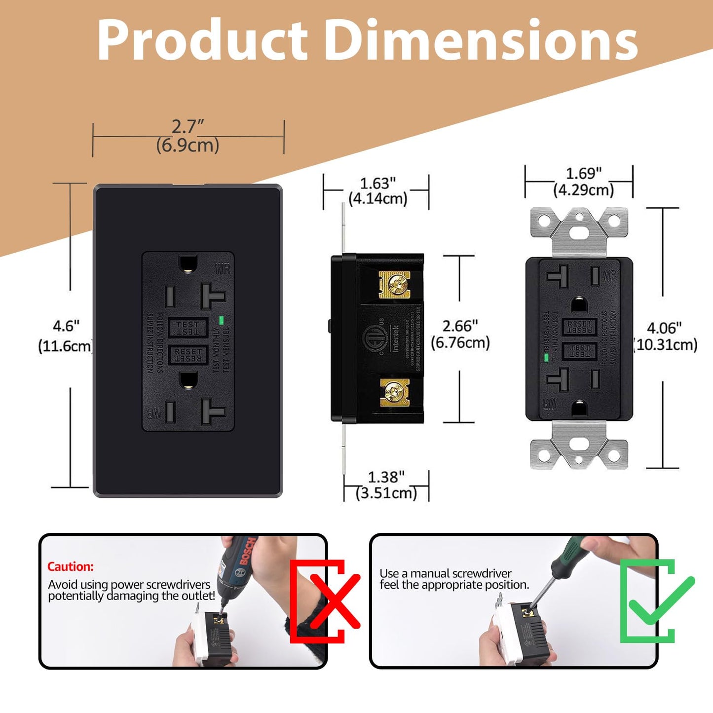 Black GFCI Outlet 20 Amp,NineLeaf 20A GFI Dual Receptacle, WR Weather Resistant, Ground Fault Circuit Interrupters, Screwless Wall Plate Included, ETL Listed, 10 Pack