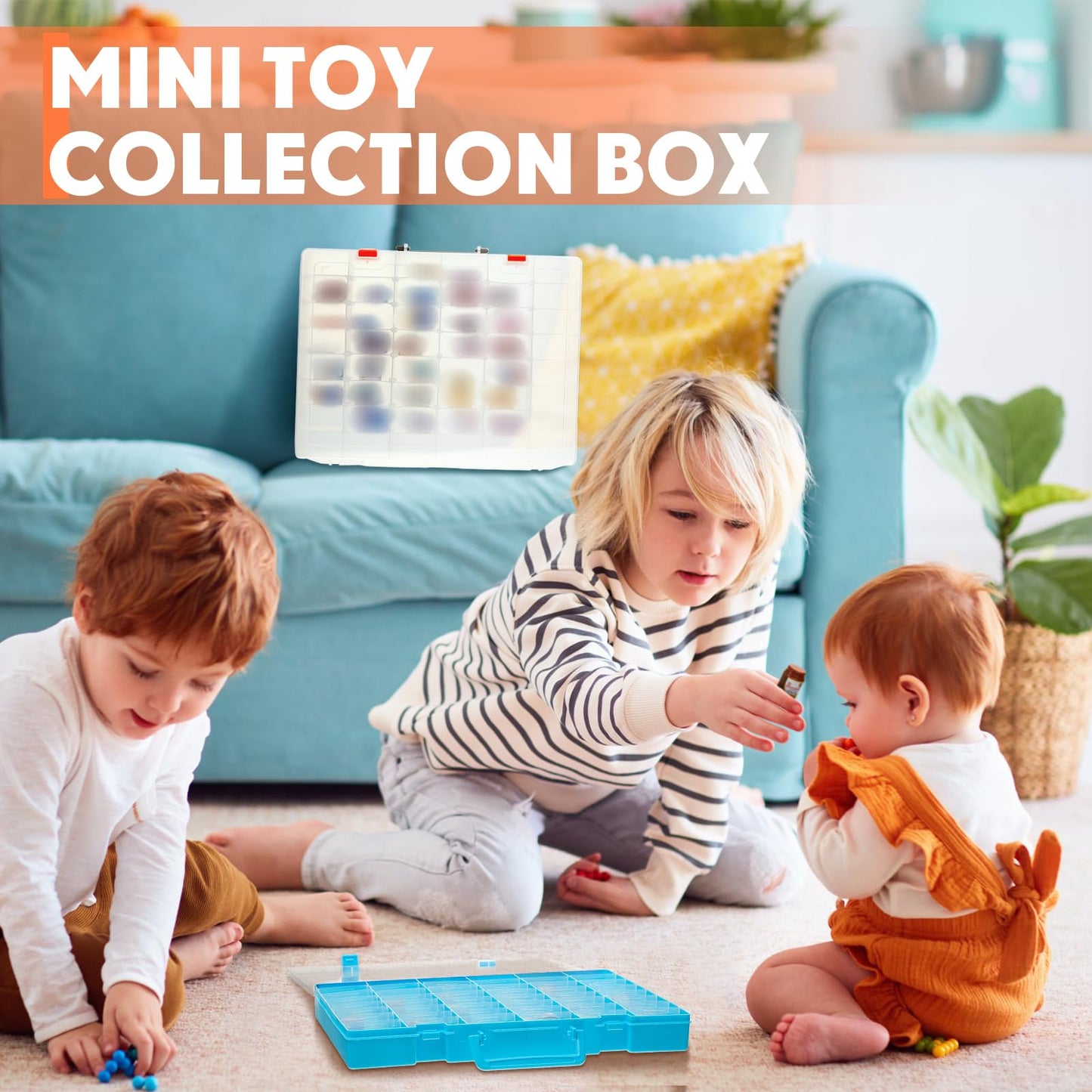 Juexica 2 Pack 48 Grids Clear Plastic Organizer Box with Removable Dividers Toy Collector Box Transparent Compartment Container Storage for Toy Jewelry Craft Bead (Box Only) (Clear, Blue)