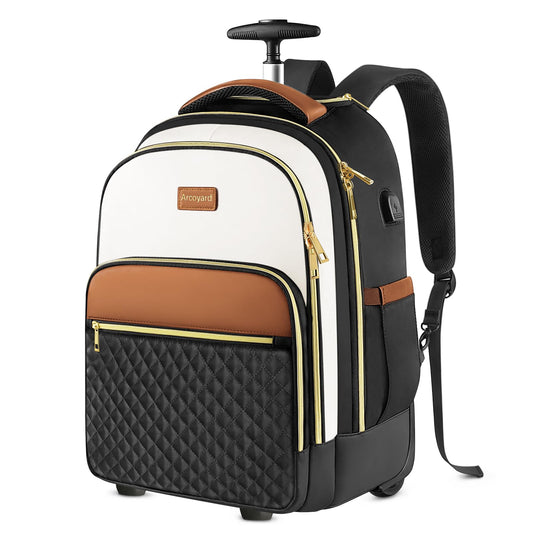 Arcoyard Rolling Backpack Carry On Luggage For Adults With Wheels, 40L Wheeled Backpack For Women, Travel Roller Bag, Beige Brown