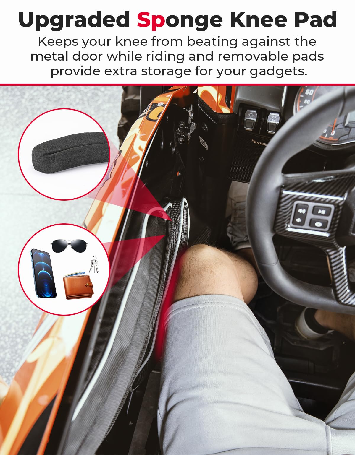 KEMIMOTO 2020-2024 PRO XP Front Door Bags With Knee Pads Storage Tool Bags Compatible with 2020-2024 Polaris RZR PRO XP/R/4, Turbo R/4 UTV Cab Pack with Multiple Pockets