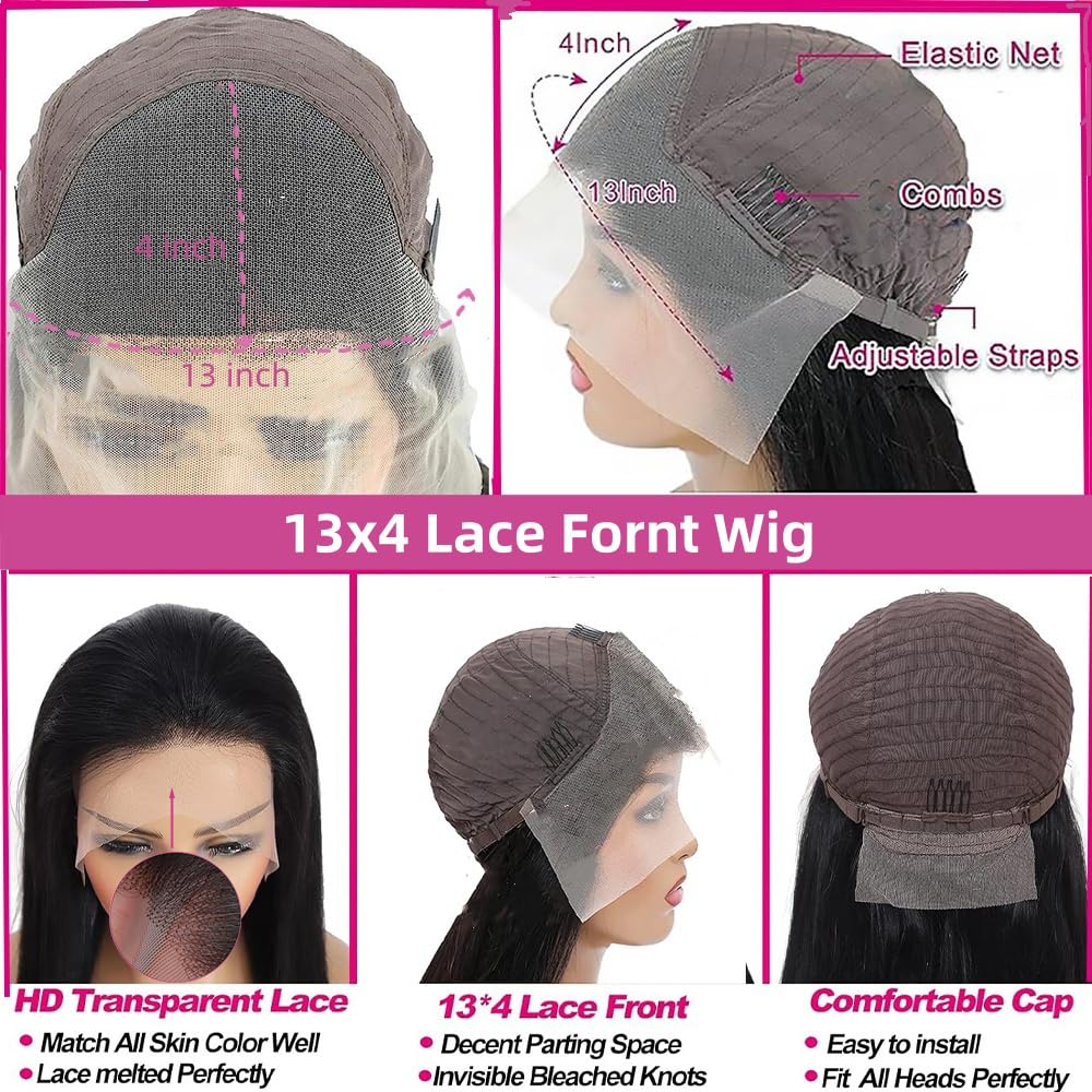 28 Inch Straight Wigs Human Hair 13x4 Hd Transparent Lace Front Wigs Human Hair 180 Density Glueless Wigs Human Hair Pre Plucked Pre Cut With Baby Hair