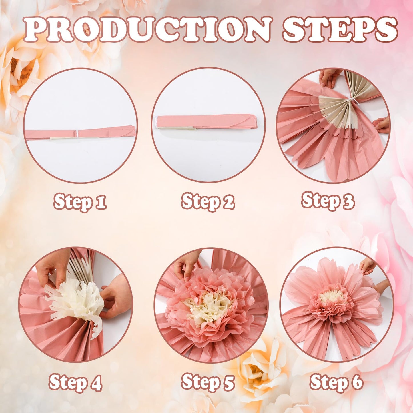 Giegxin 6 Pcs 31.5", 24" Pink Giant Paper Flower Boho Large Tissue Paper Flower for Wall Big Pink Pom Pom Floral Decorations for Wall Wedding Bridal Shower Baby Shower Tea Party Nursery Birthday Decor