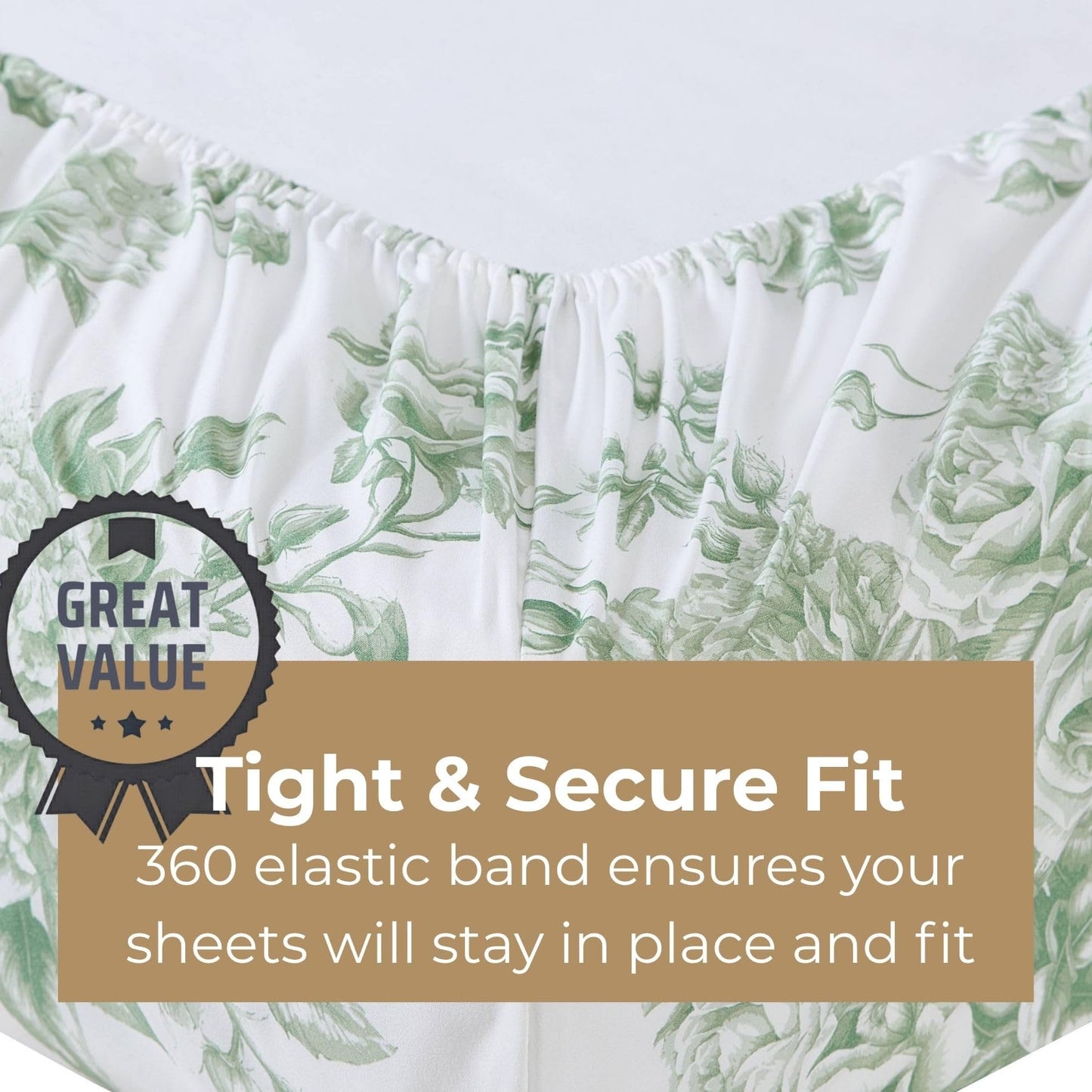 HLC.ME Rose Toile Floral Bed Sheets - 4 Piece Bed Sheet Set - Wrinkle Resistant & Ultra Soft - Fits Mattresses up to 15 Inches Deep (Queen, Sage Green)