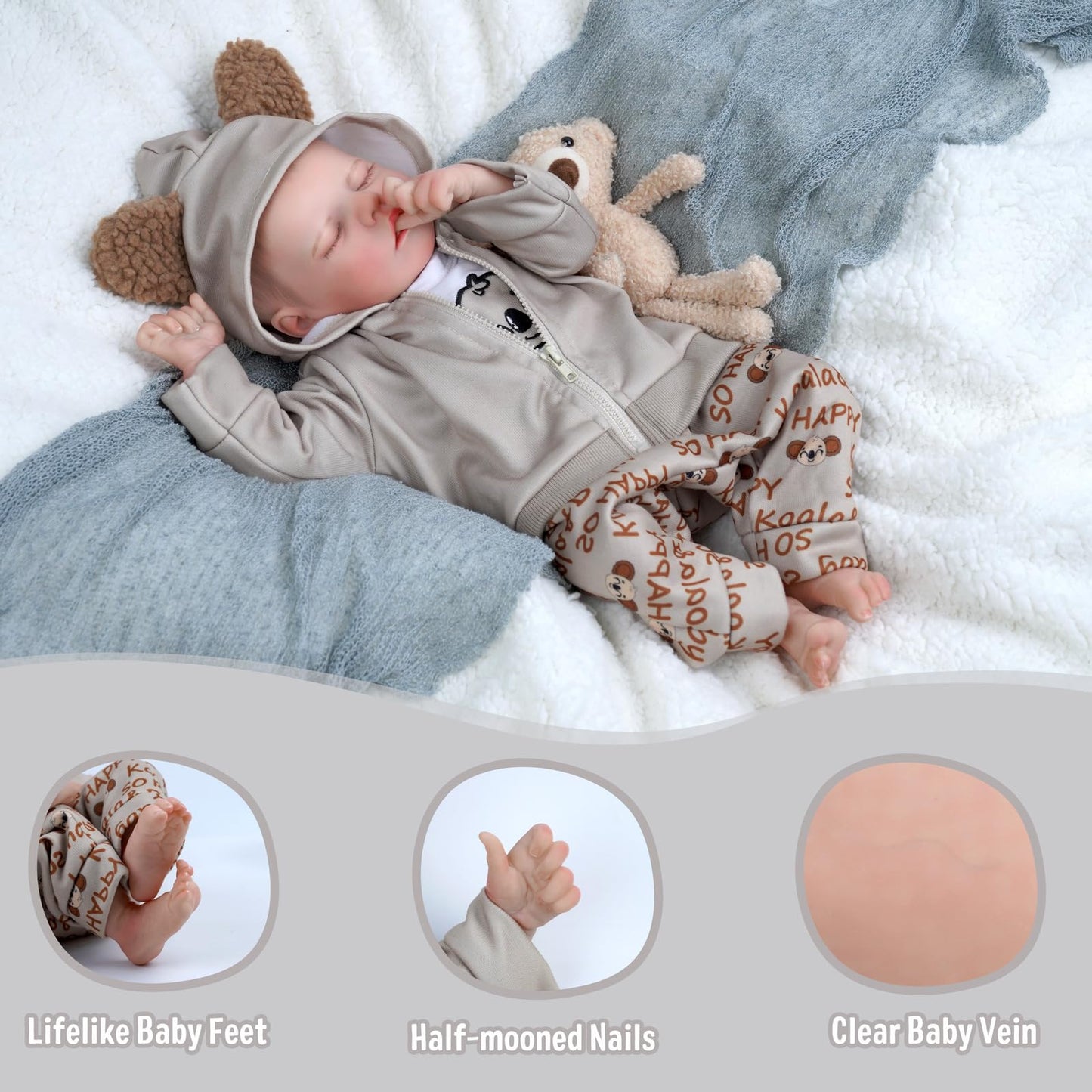 JIZHI Realistic Reborn Baby Dolls Girl, 17 Inch Lifelike Newborn Real Life Baby Girl Dolls Soft Vinyl and Cloth Body with Feeding Kit Gift Box for Kids Age 3+