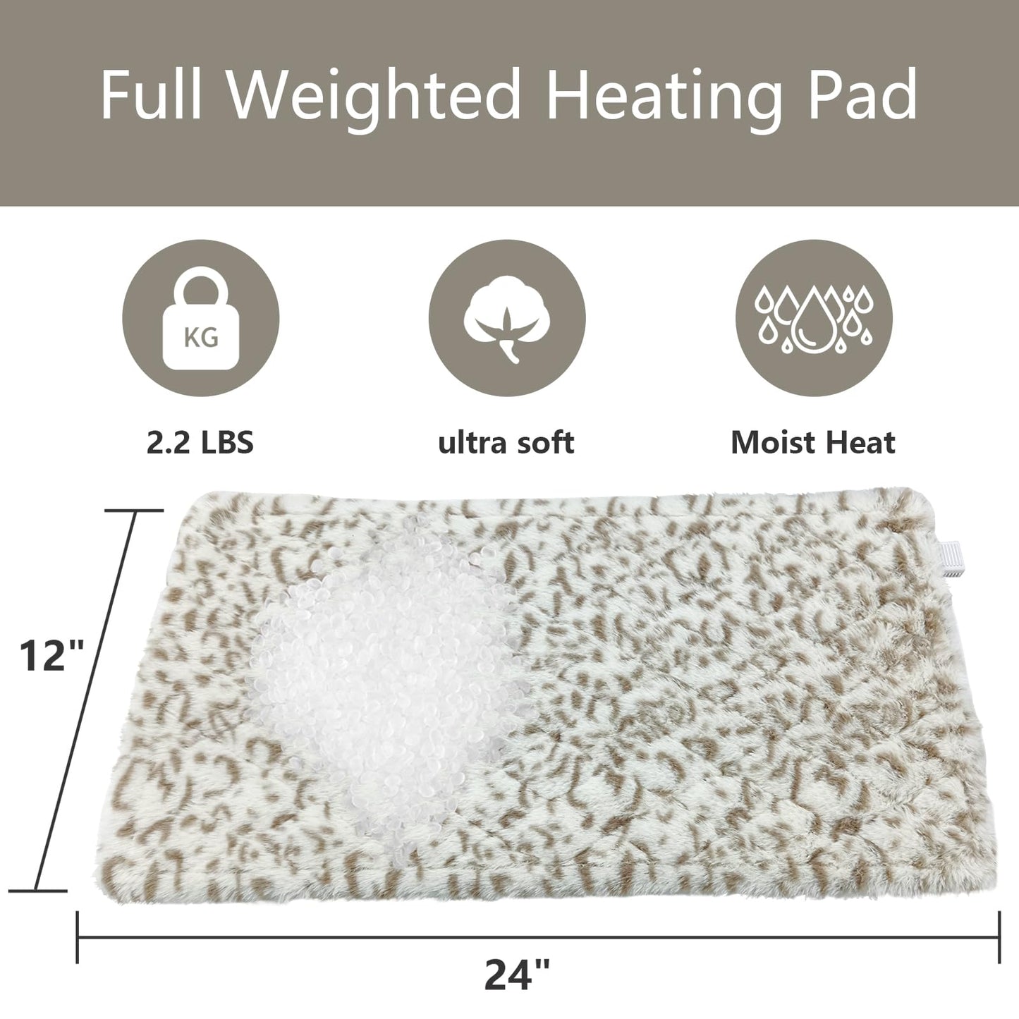UNOWIX Full Weighted Heating Pad - Plush 2.3LB Hot Heated Pad for Back Pain Relieve, 12 Heating Levels, 8 Timer Settings, Holiday Gifts for Women Men Mom Dad (Leopard Print, 12''×24'' BB)