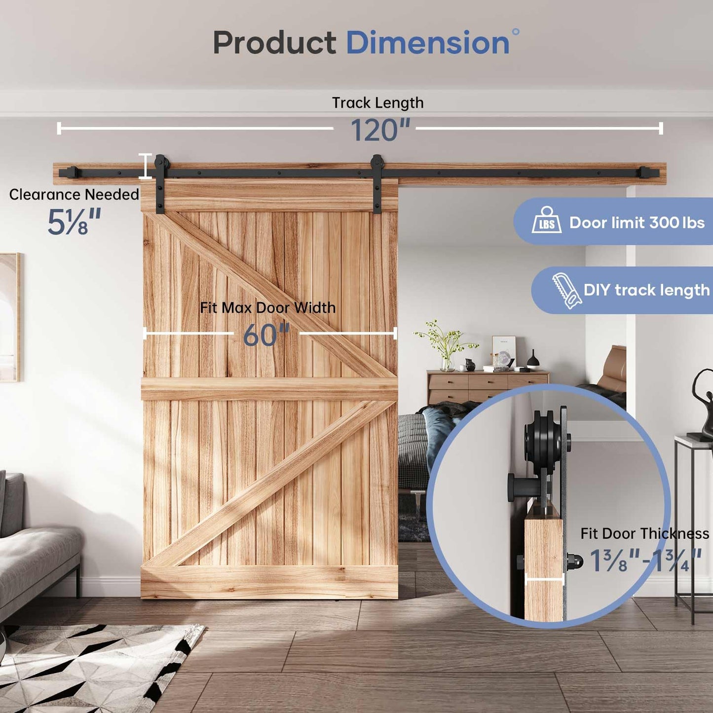 EaseLife 10 FT Heavy Duty Sliding Barn Door Hardware Track Kit,Straight Pulley,Slide Smoothly Quietly,Easy Install (10FT Track Kit for 60" Wide Single Door)