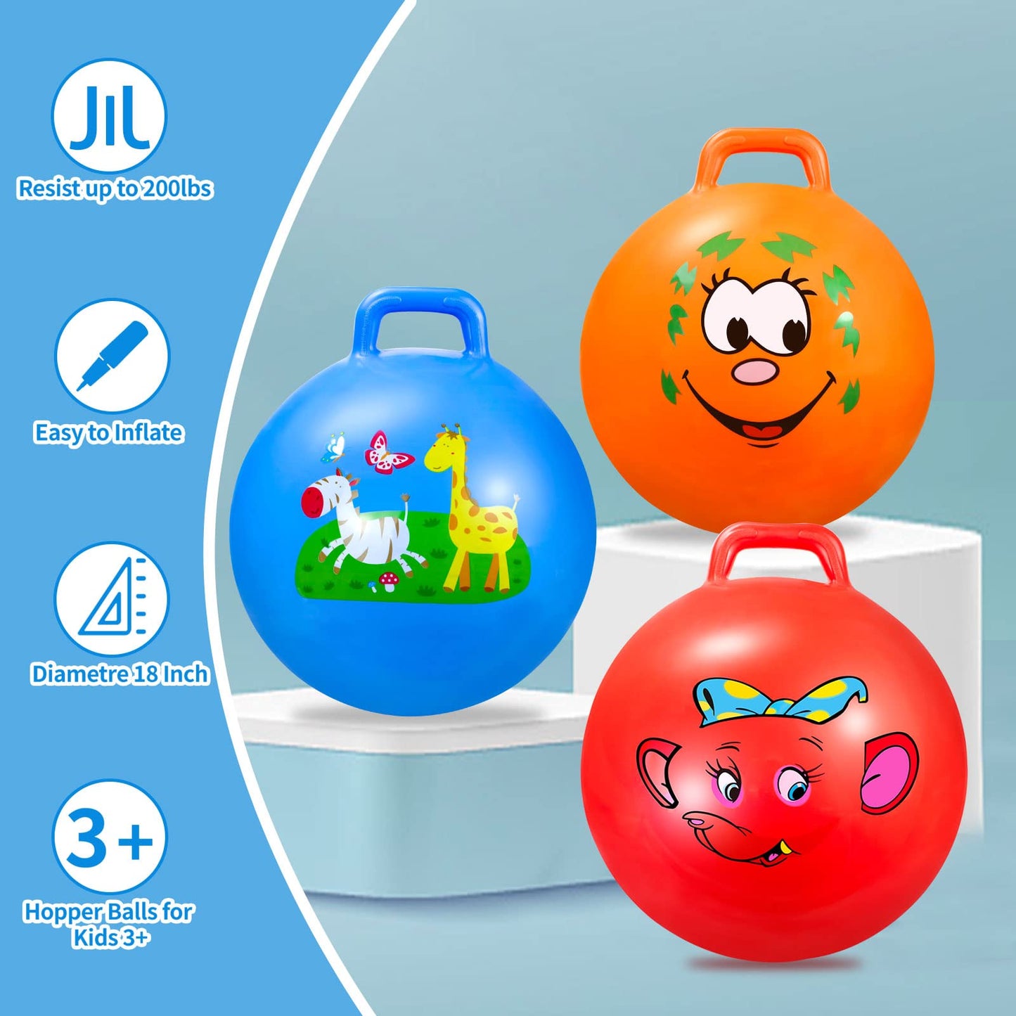 Ynanimery Space Hoppers 18 Inch Jumping Ball with Handle, Jumping Ball with Pump for Boys Girls Age 3-8, Indoor & Outdoor Garden Game