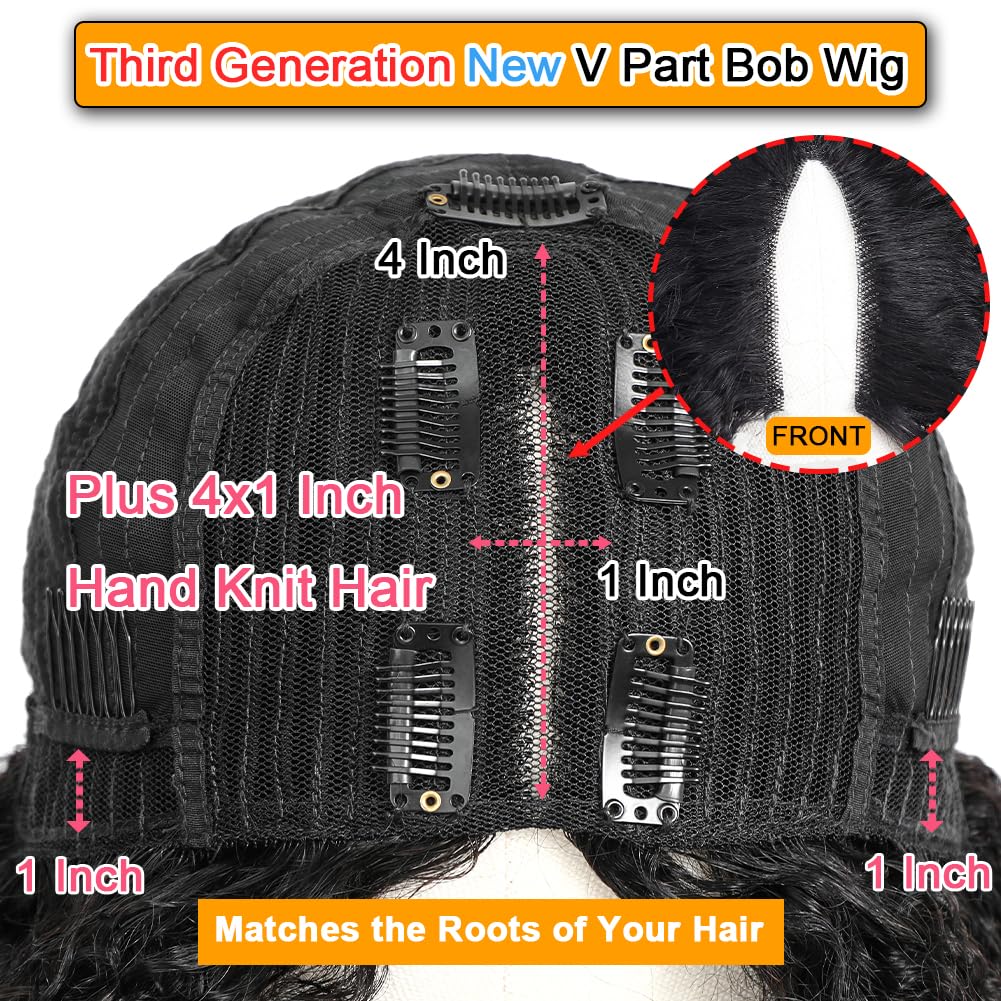 RAGMZZE v part wig human hair kinky curly upgrade u part glueless wigs human hair pre plucked pre cut for black women 180% density 4x4x1 inch middle net clip in half wig natural black 18 inch