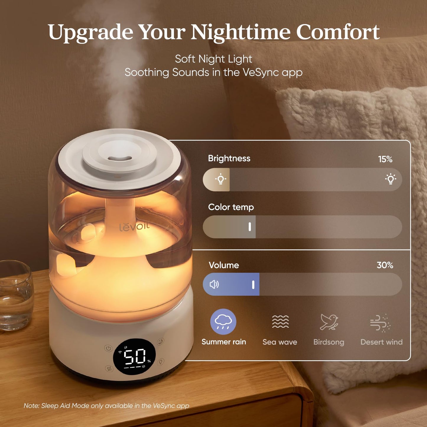 LEVOIT Smart Humidifiers for Bedroom, 4.2L Top Fill for Large Room with 42H Runtime, Dishwasher Safe Easy to Clean, 21dB Cool Mist for Baby, Plants, APP/Voice Control, Scene Mode With Light & Music