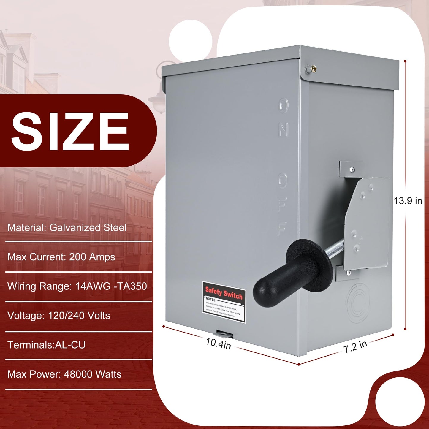200-Amp, 3 Pole 120V/240V General Safety Switch, Non-Fused AC Disconnect Switch Box, Outdoor&Indoor, NEMA-3R Enclosure, Anti Corrosion and Rust Prevention with Ground Kit (200A)