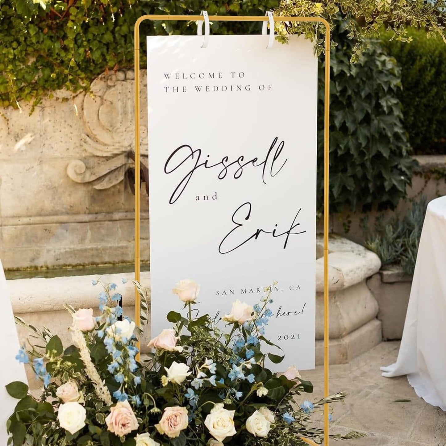 Fullvaseer Wedding Sign Holder,Adjustable Welcome to Our Wedding Sign Stand with 2 Leather Sign Hanging Straps,Wedding Seating Chart Stand for Party,Baby Shower,Graduation Ceremony(Posters Excluded)