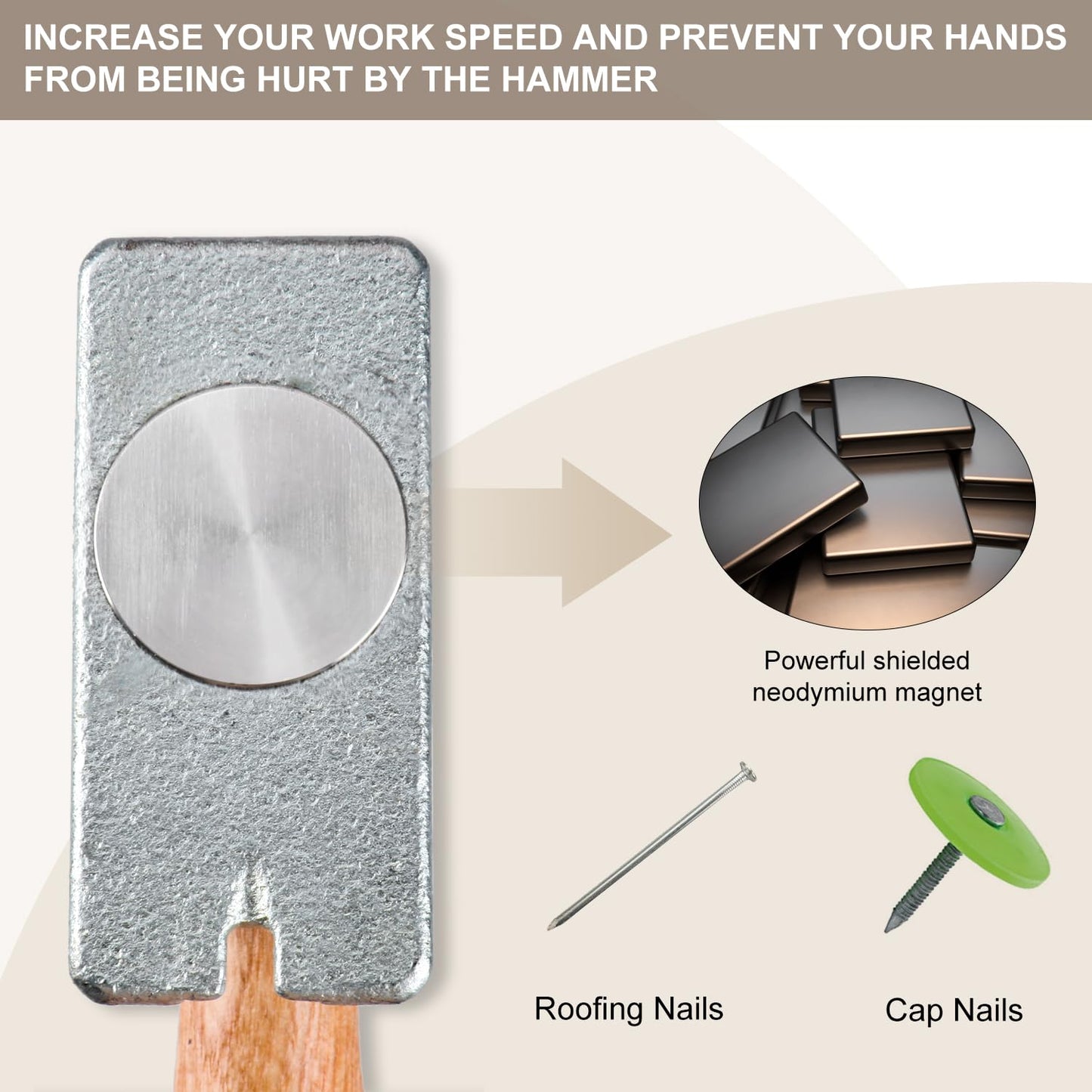 Holdly Magnet Roofing Hatchet,17oz Magnetic Faced Roofing Hatchet for Quick Installation of Roofing Nails And Felt Caps