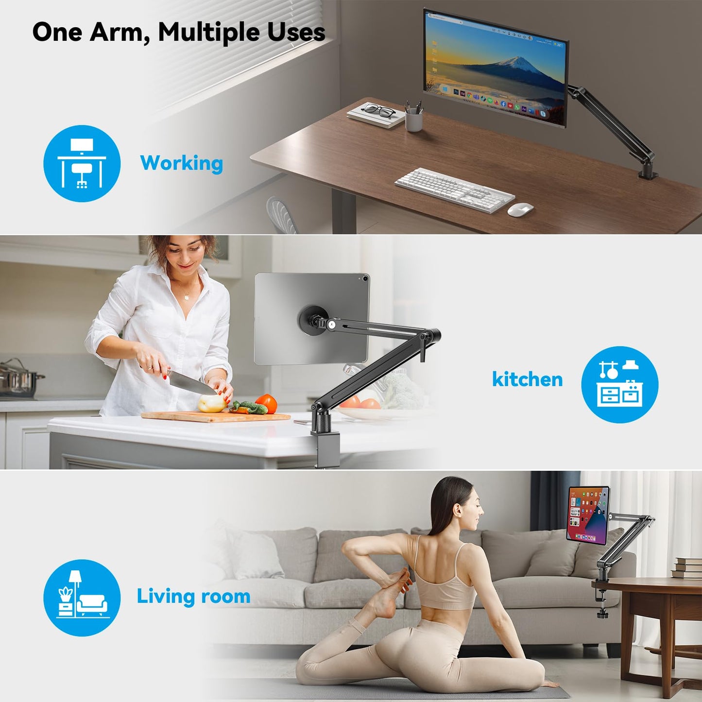 Strong Magnetic Portable Monitor Desk Clamp - 75mm VESA Mount 4.7" 15.6" 16" 17.3" 18.5 inch 360° Rotate Base Tablet Holder Arm JK07B1