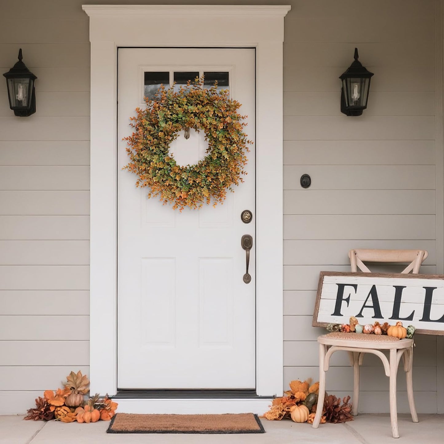 26" Fall Wreath for Front Door, Porch, Window - Large Artificial Boxwood Leaves Outdoor Wreath for Home, Farmhouse Harvest Festival Thanksgiving Day Autumn Decor